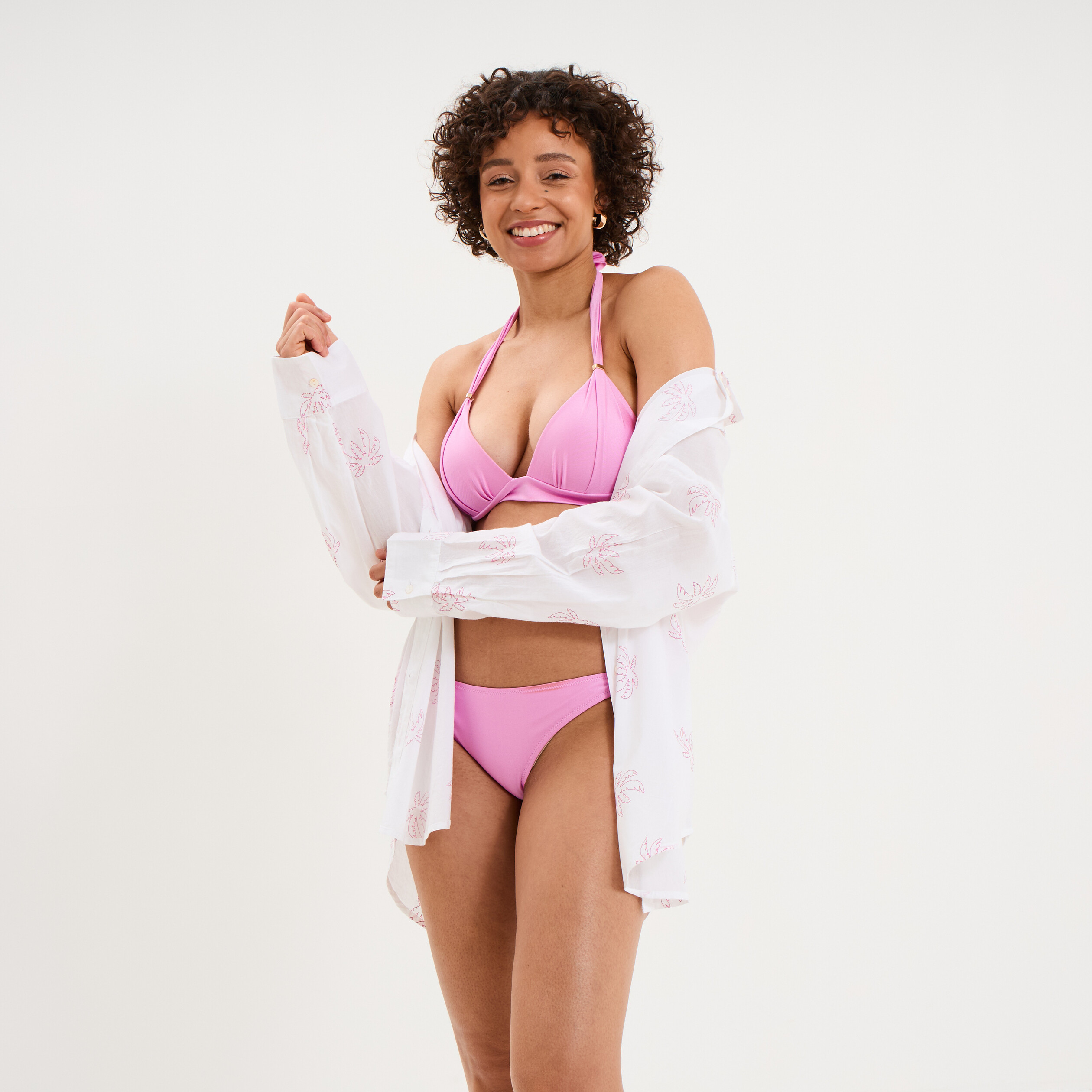 Haut de maillot de bain forme triangle rose clair femme