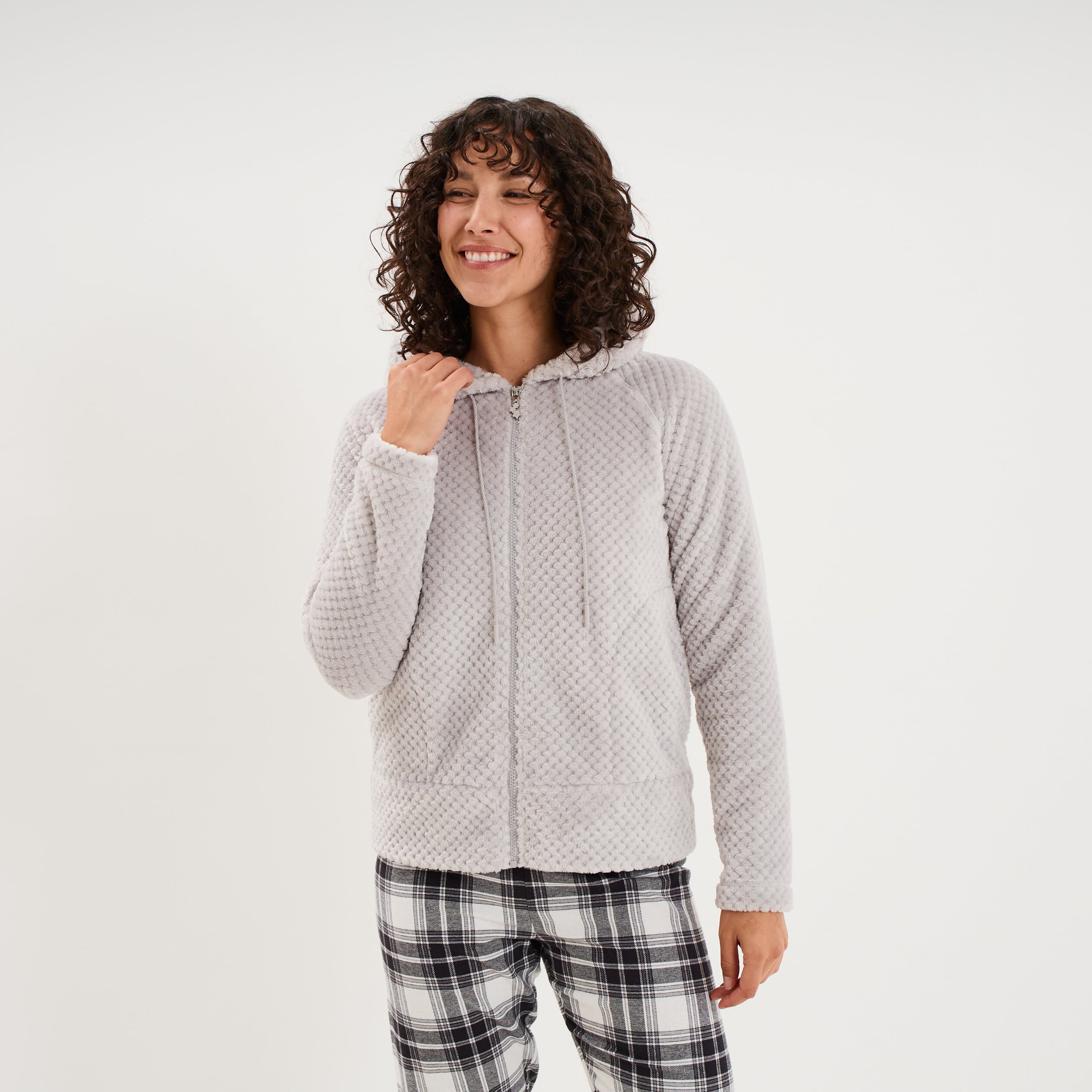 Veste de pyjama effet polaire gris clair femme