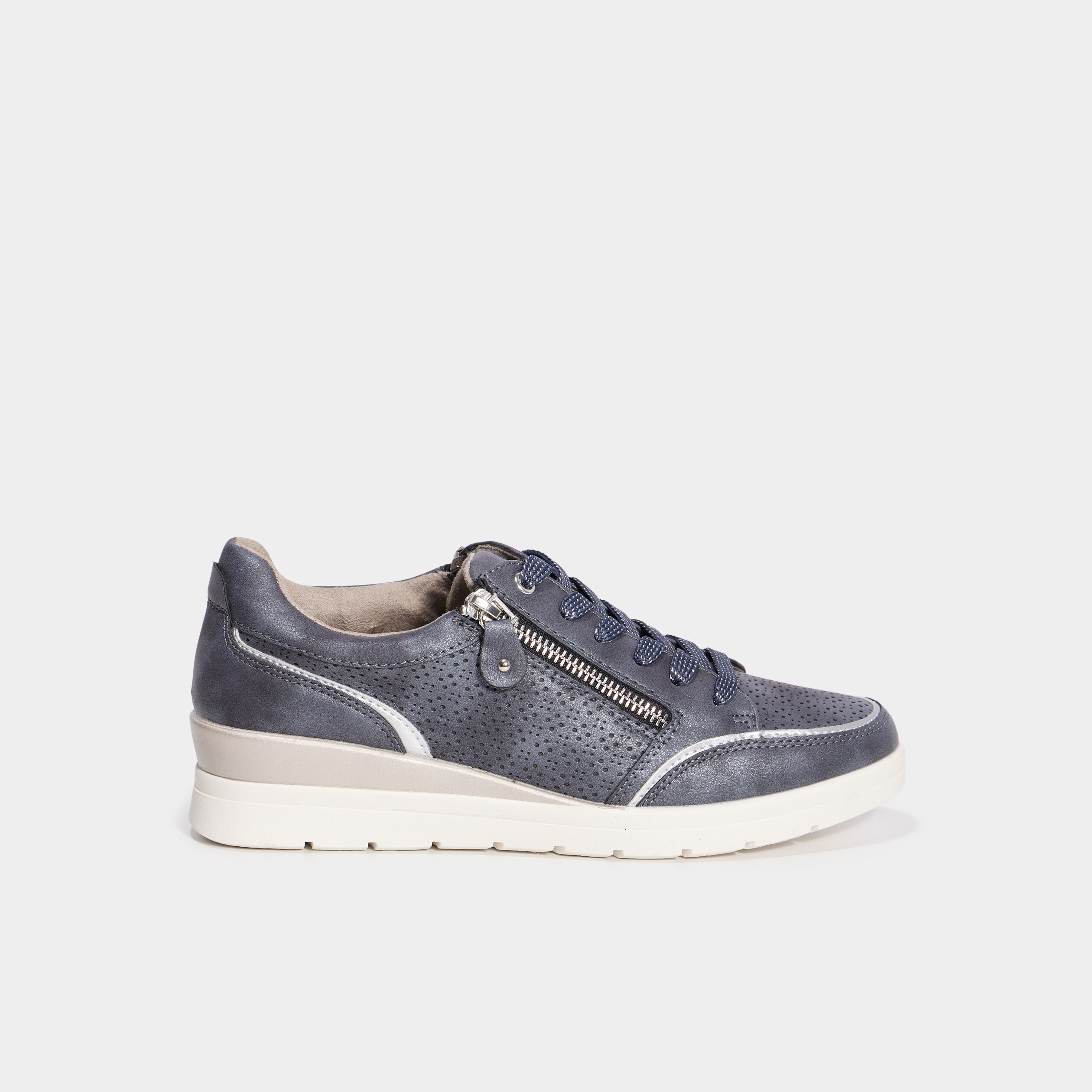 Tennis &agrave; lacets zipp&eacute;es bleu marine femme