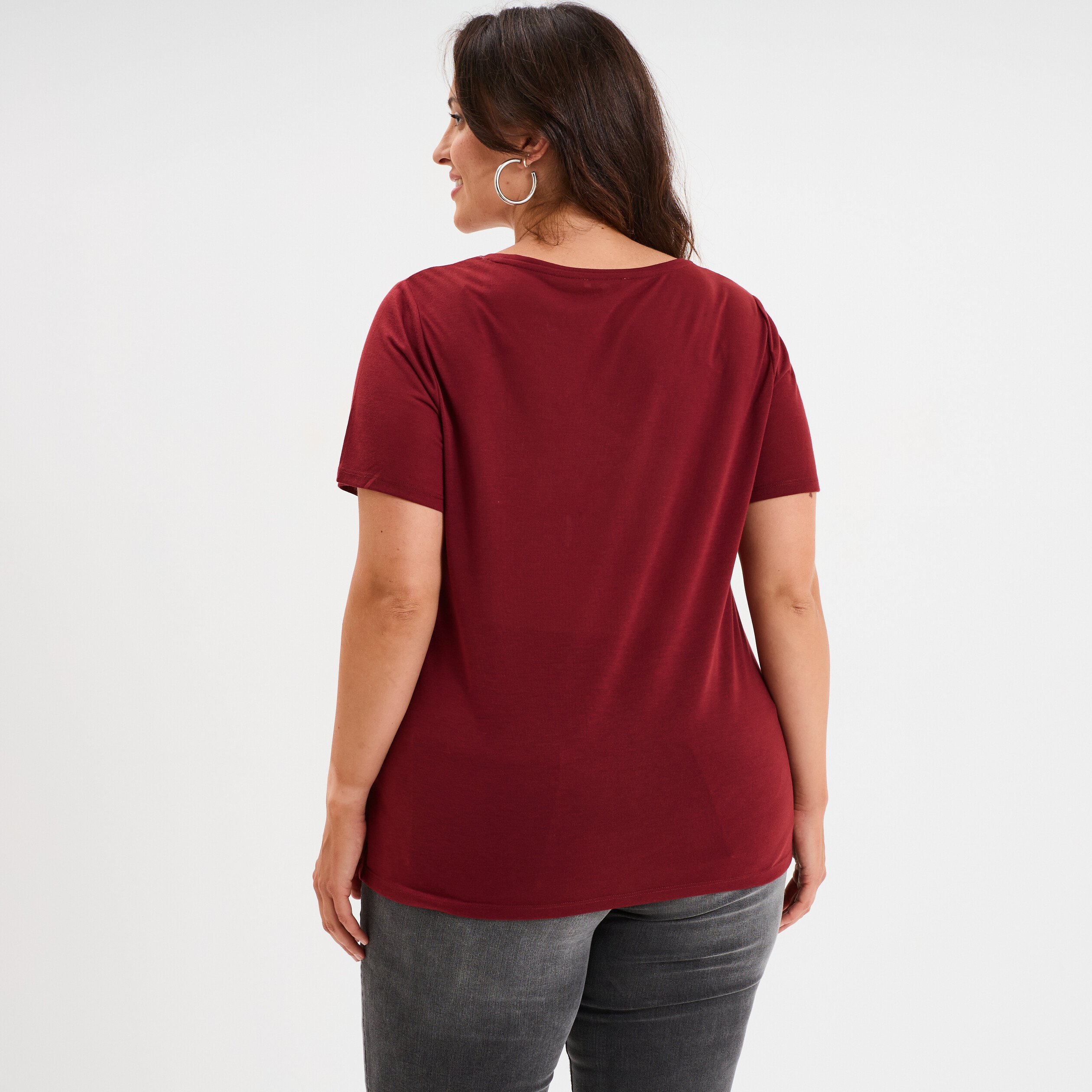 t shirt manches courtes col v bordeaux femmegt T-shirt manches courtes col V bordeaux femme grande taille