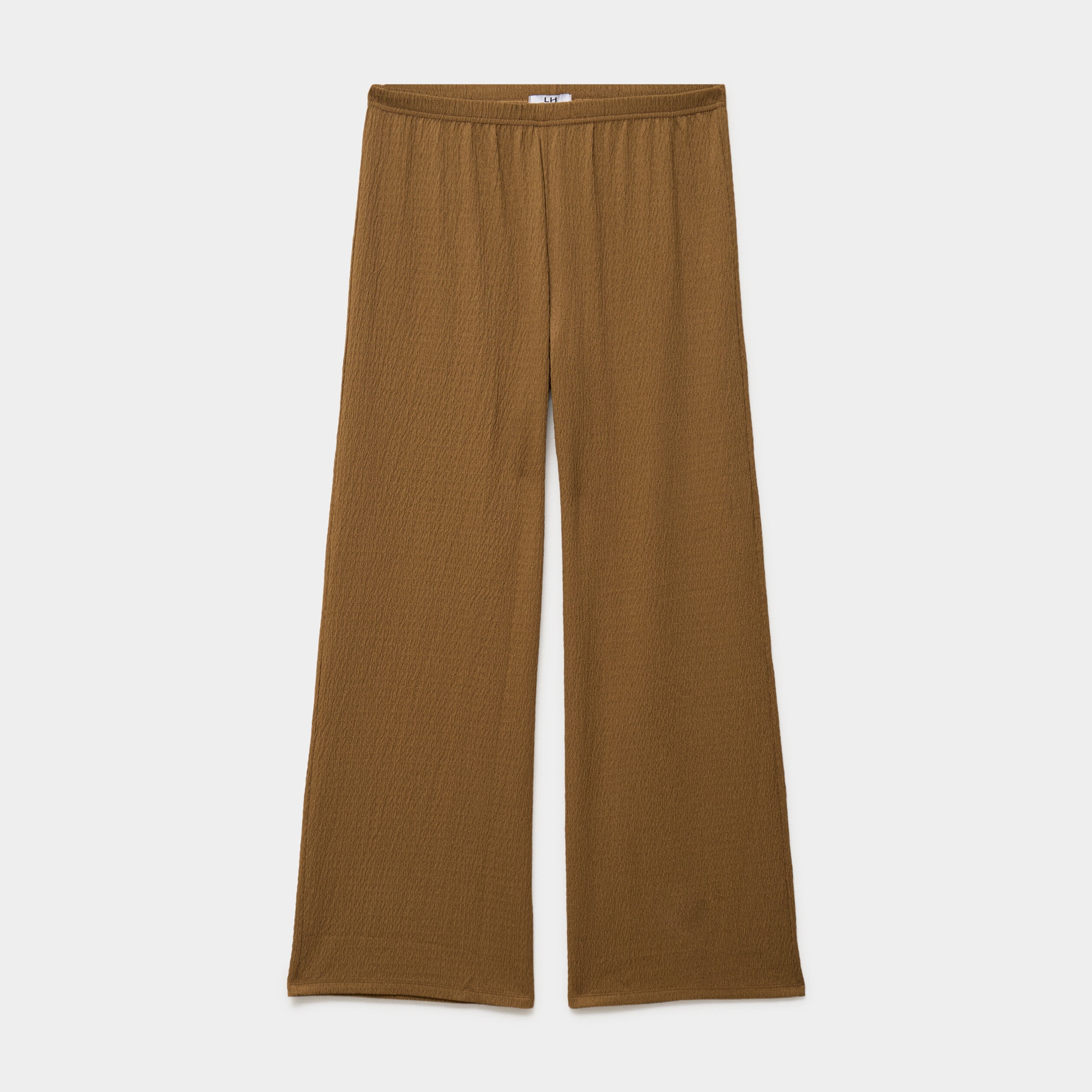 Pantalon effet gaufr&eacute; fluide beige femme