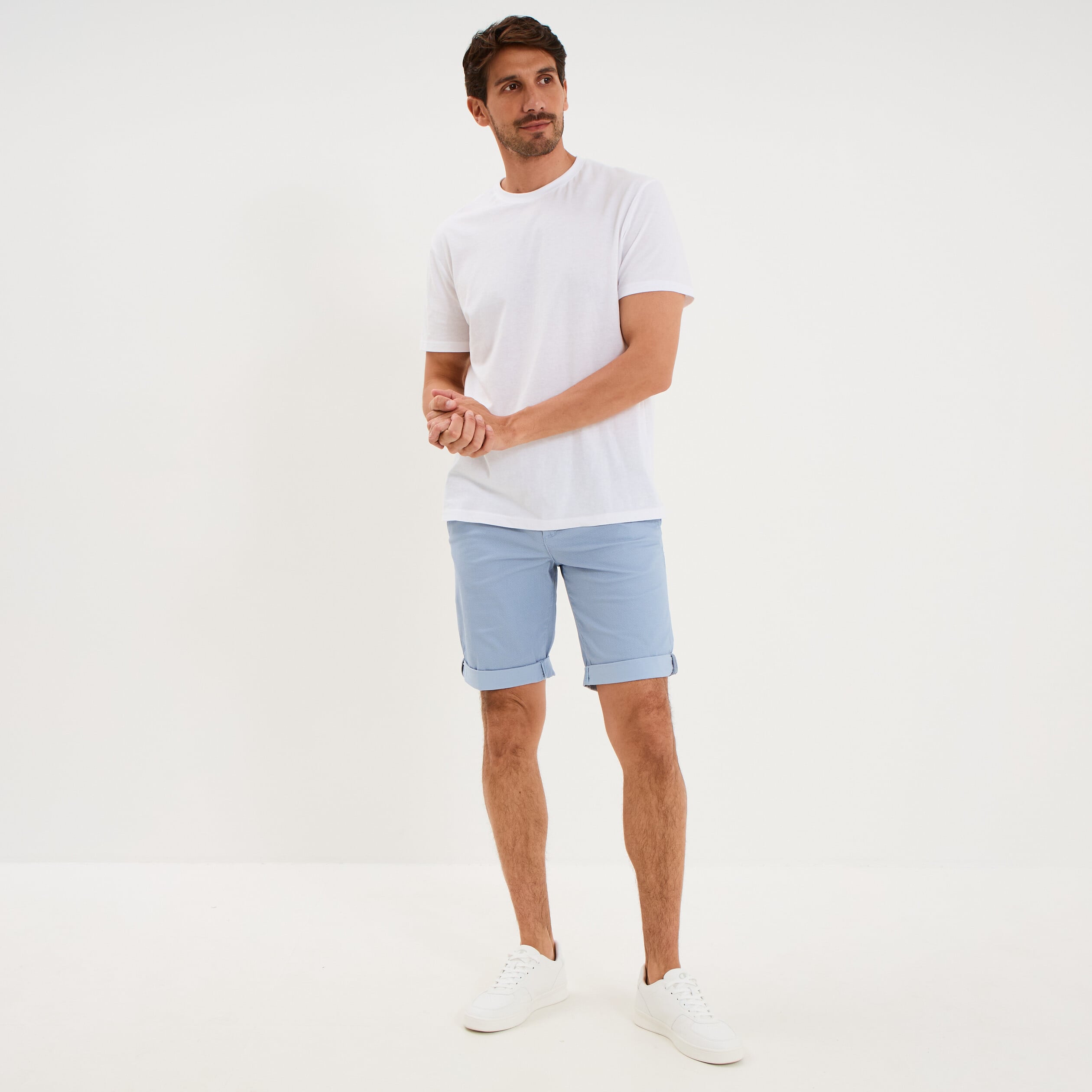 Bermuda short chino droit coton stretch bleu ciel homme