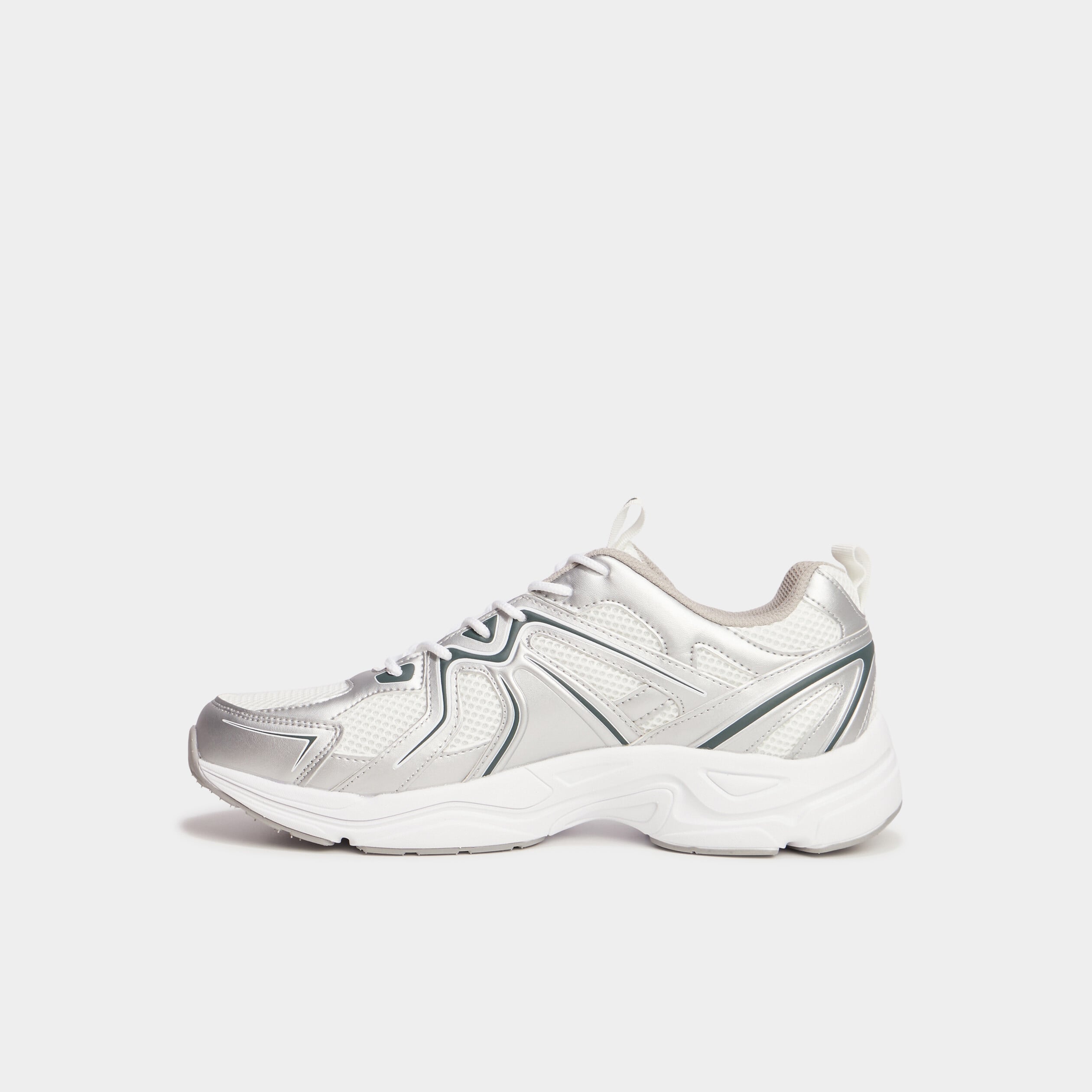 Baskets running &agrave; lacets gris argent homme