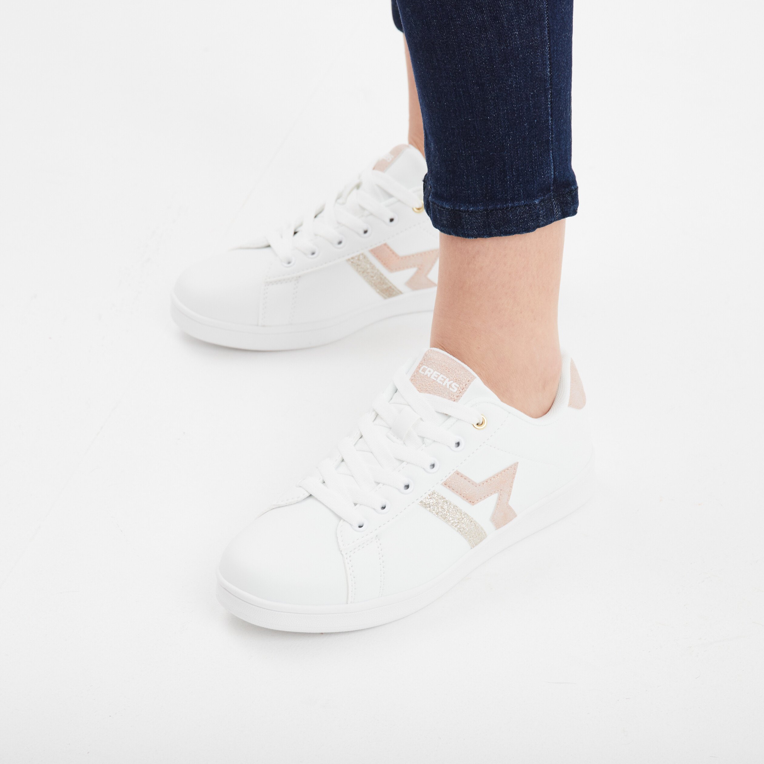 Tennis à lacets détails pailletés Creeks jaune or femme