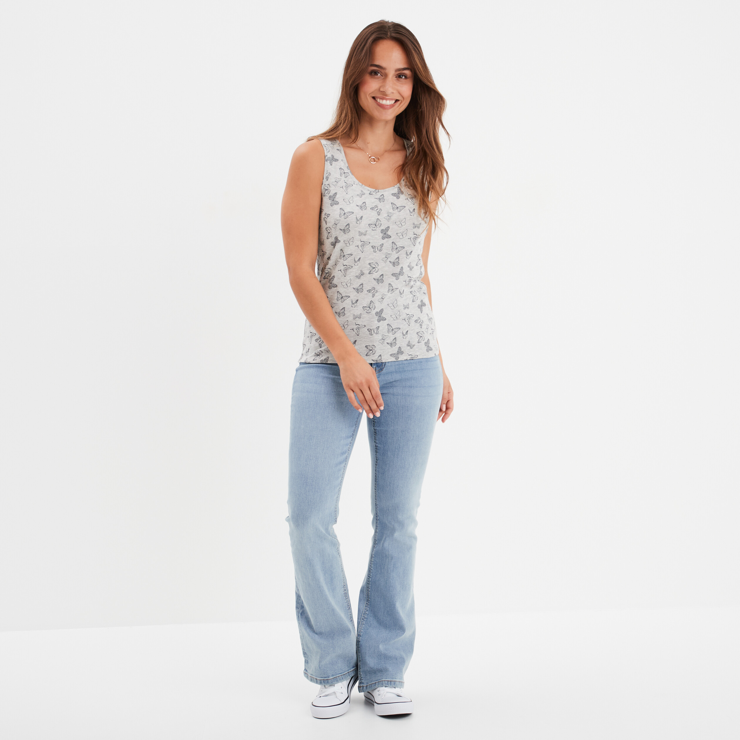 Débardeur coton bretelles larges gris clair femme