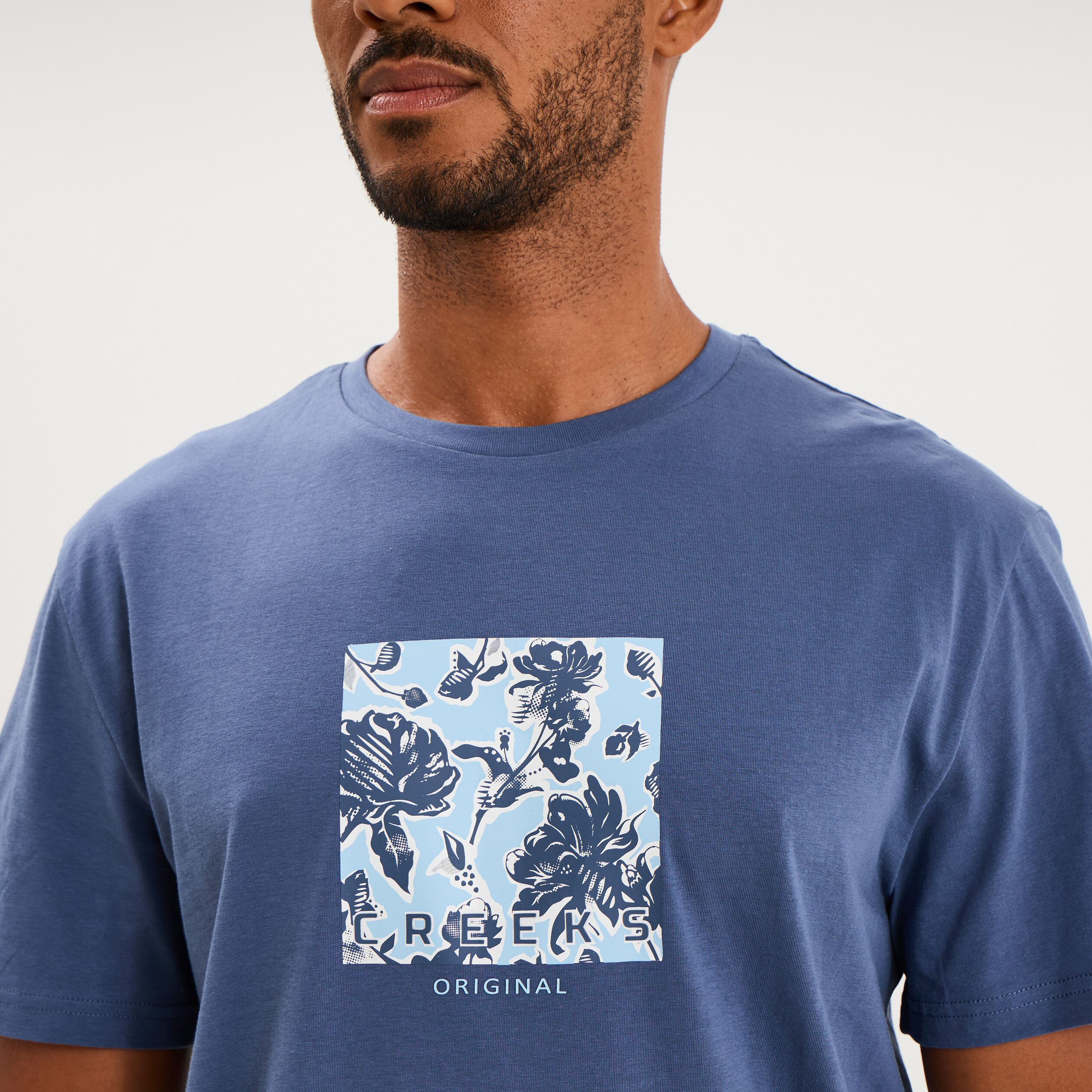 T-shirt col rond manches courtes coton bleu lavande homme
