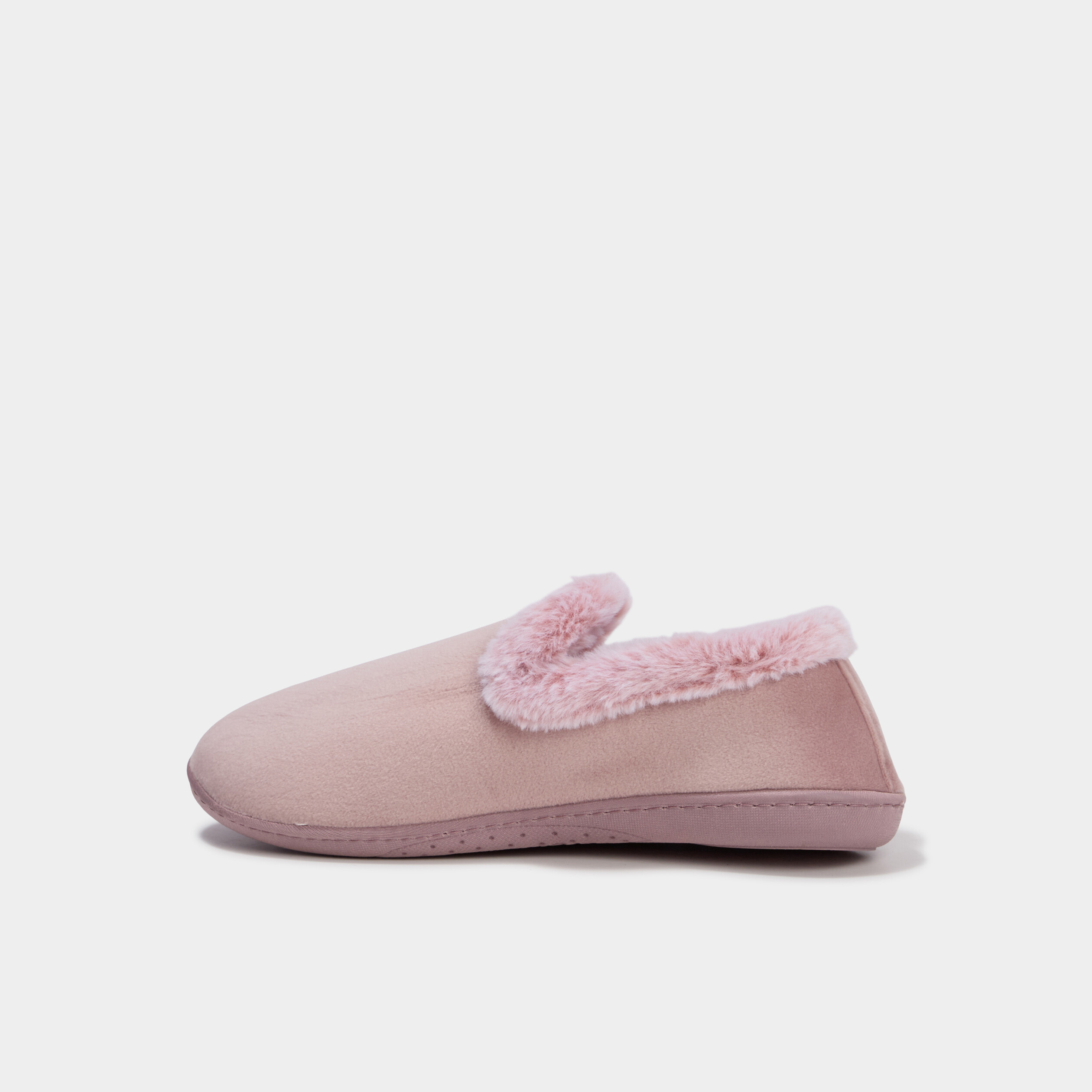 Chaussons fausse fourrure anti-d&eacute;rapants rose pastel femme