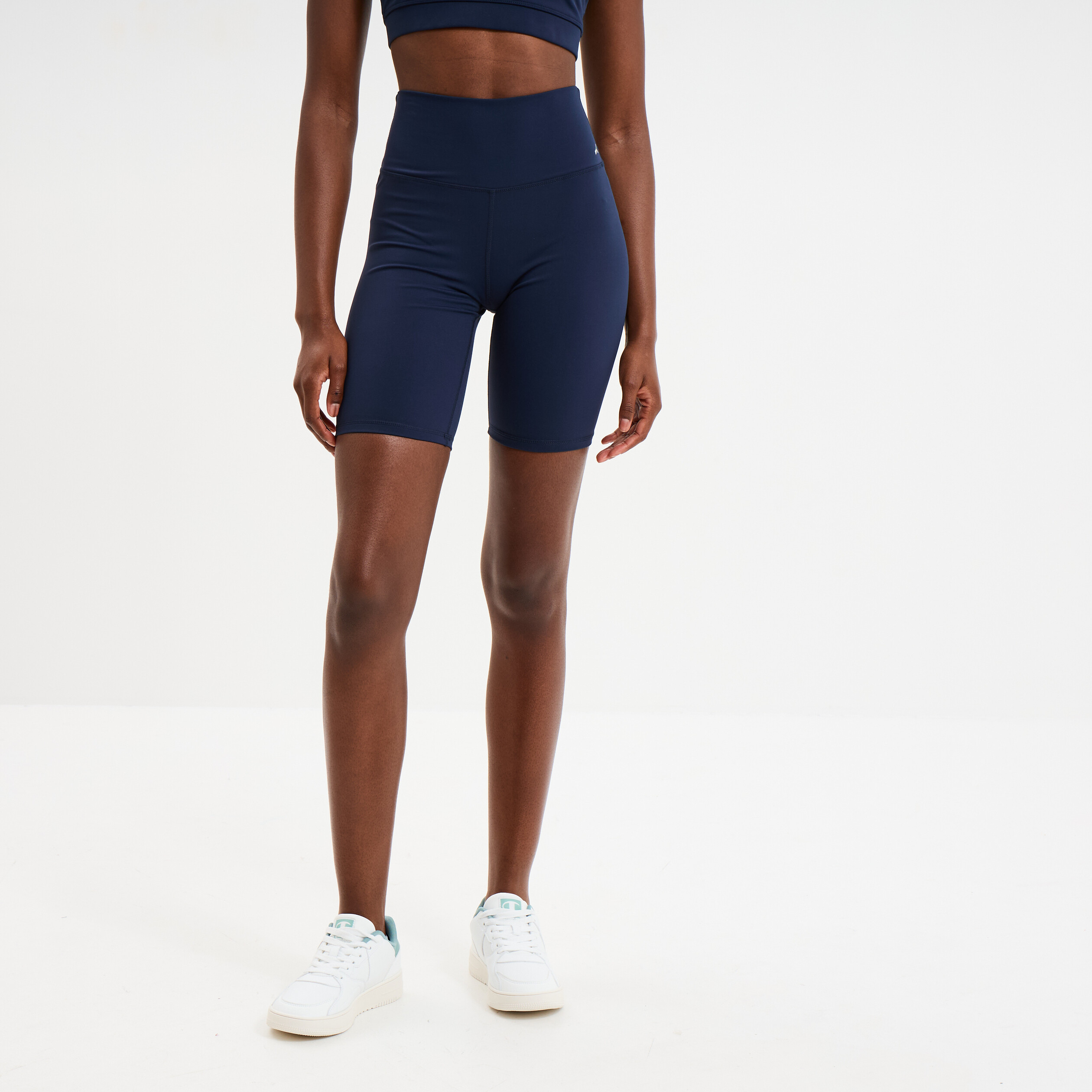 Short cycliste de sport taille haute bleu marine femme