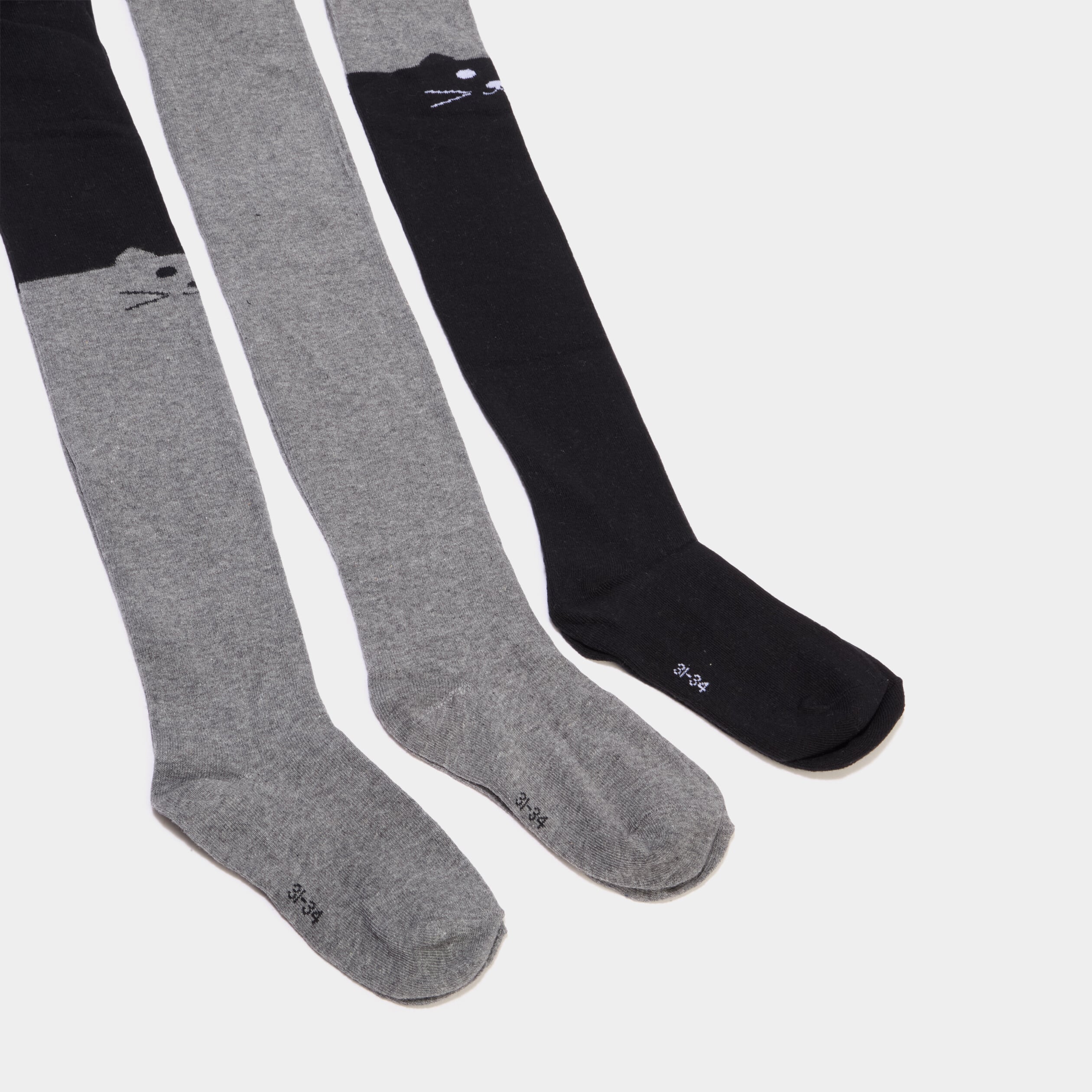 Lot 3 collants coton d&eacute;tail chat gris fille