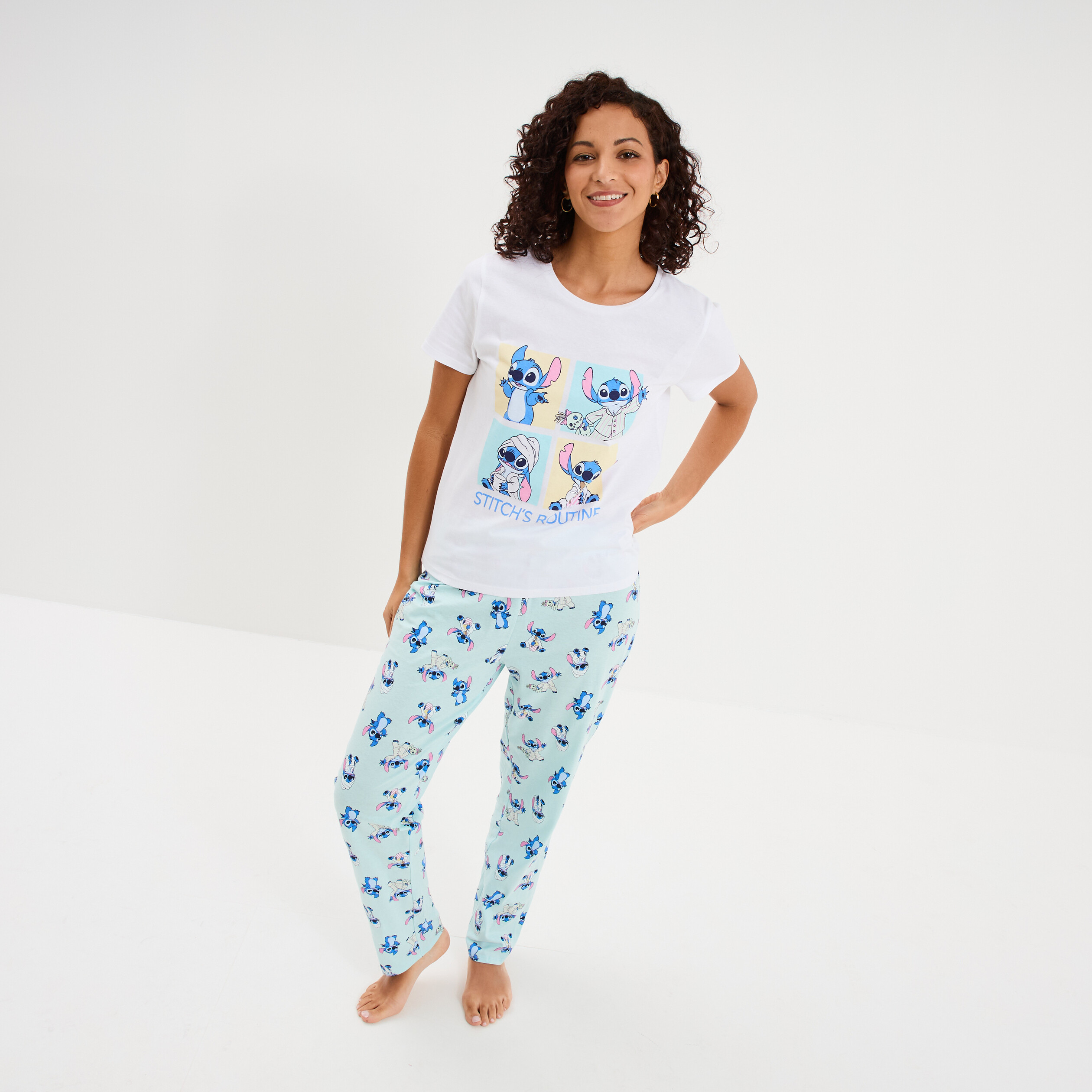 Ensemble pyjama legging coton Stitch blanc femme