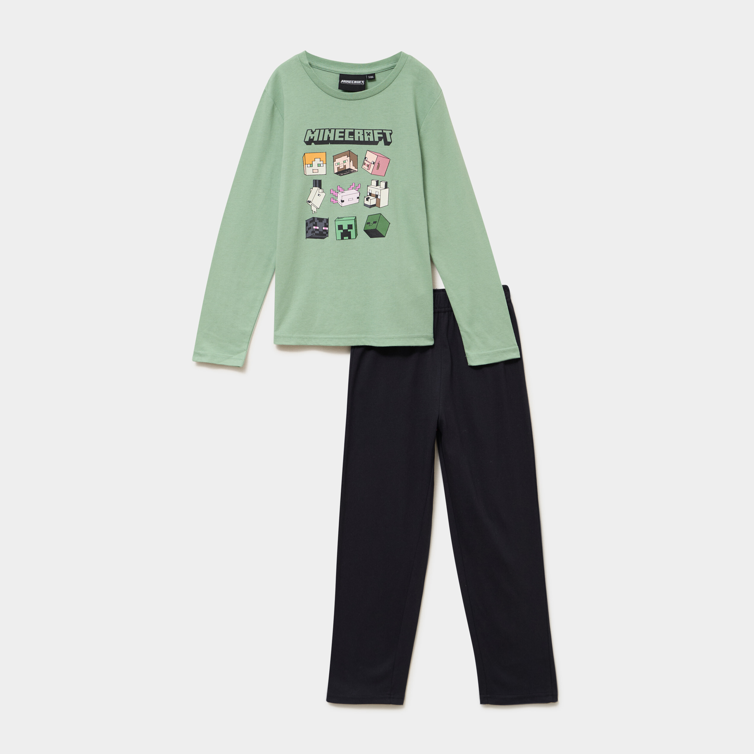 Ensemble pyjama pantalon coton Minecraft vert gar&ccedil;on