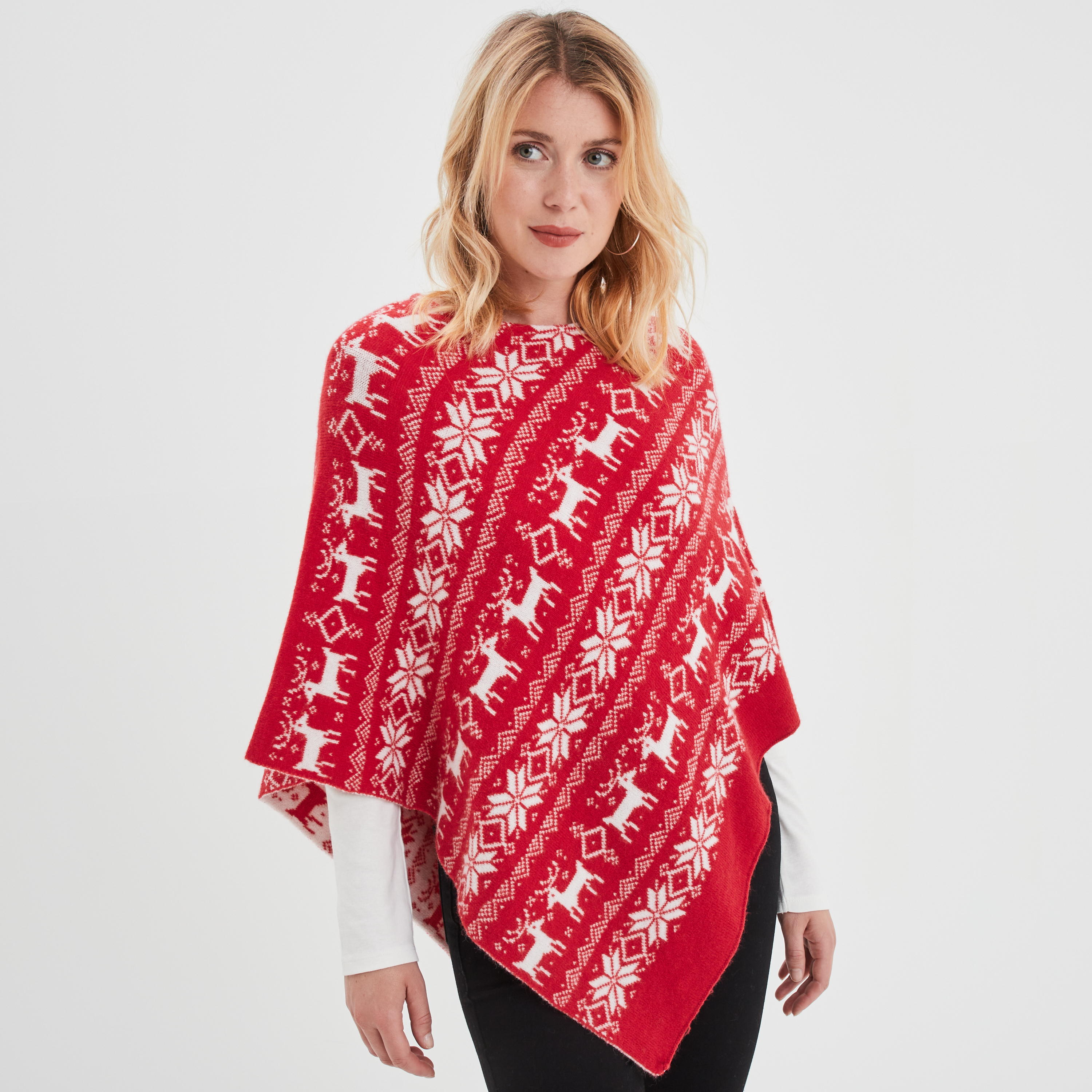 Poncho asymétrique rouge foncé femme