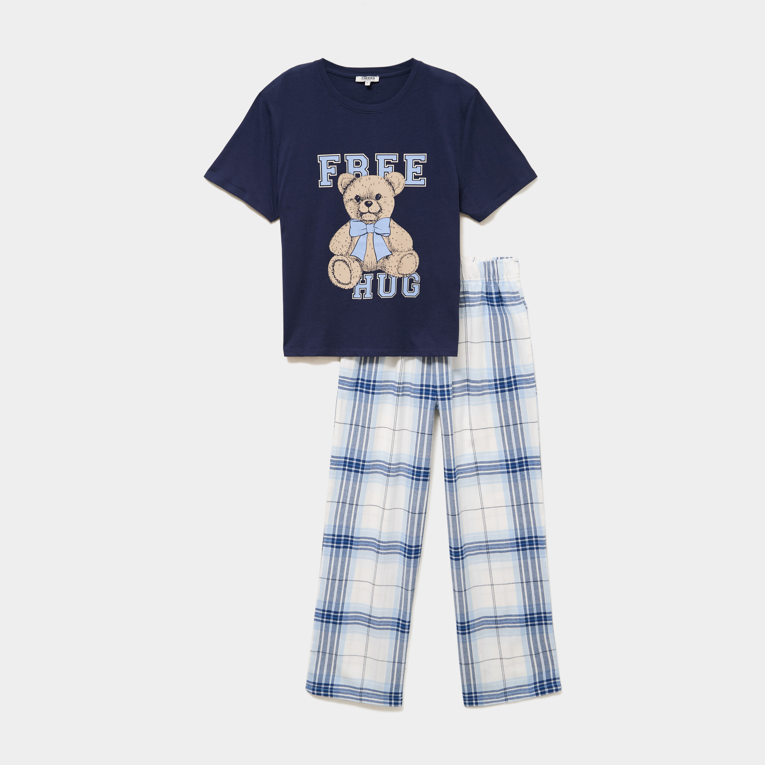 Ensemble pyjama pantalon t-shirt coton bleu femme