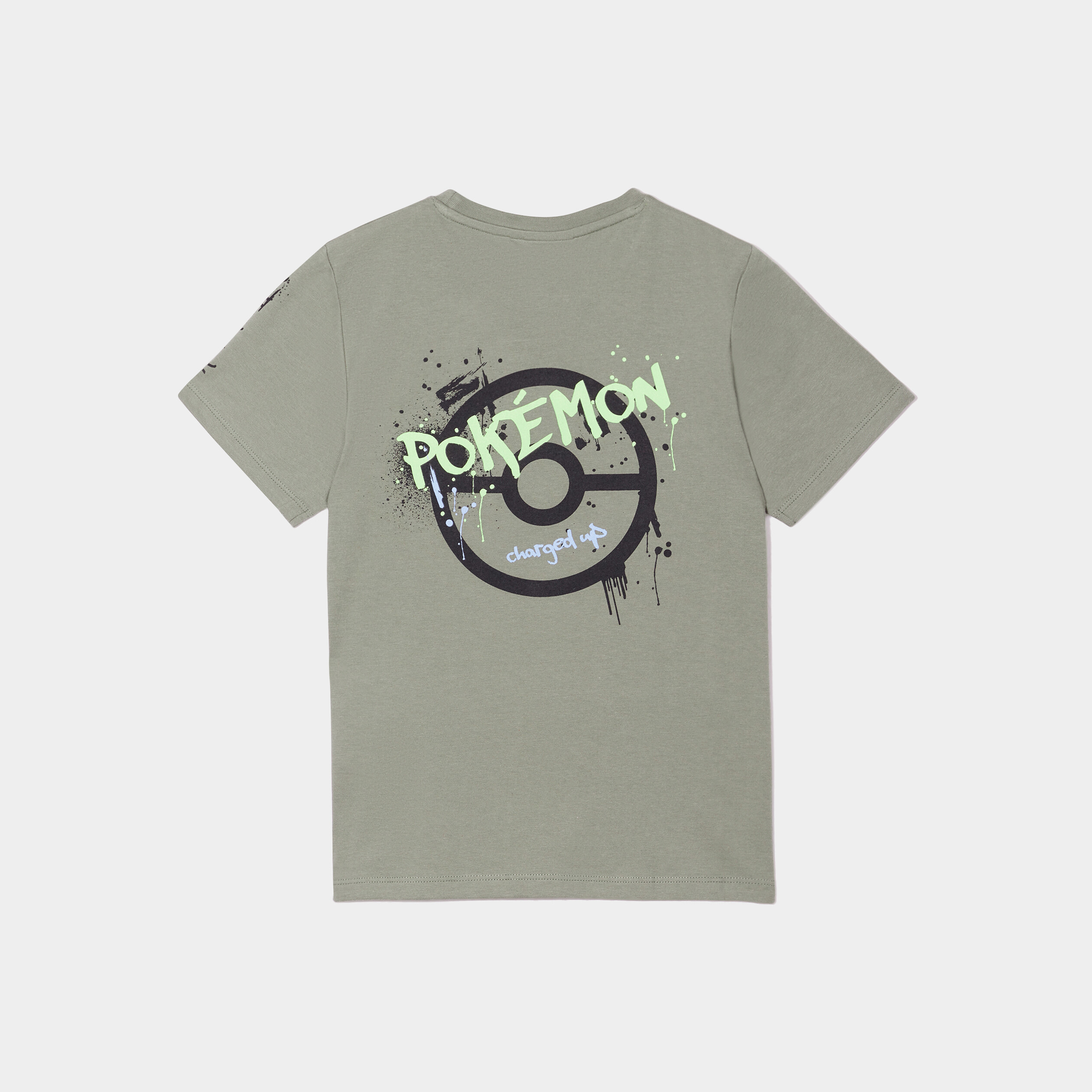 t shirt manches courtes pokemon pikachu vert kaki garcon T-shirt manches courtes Pokémon Pikachu vert kaki garçon