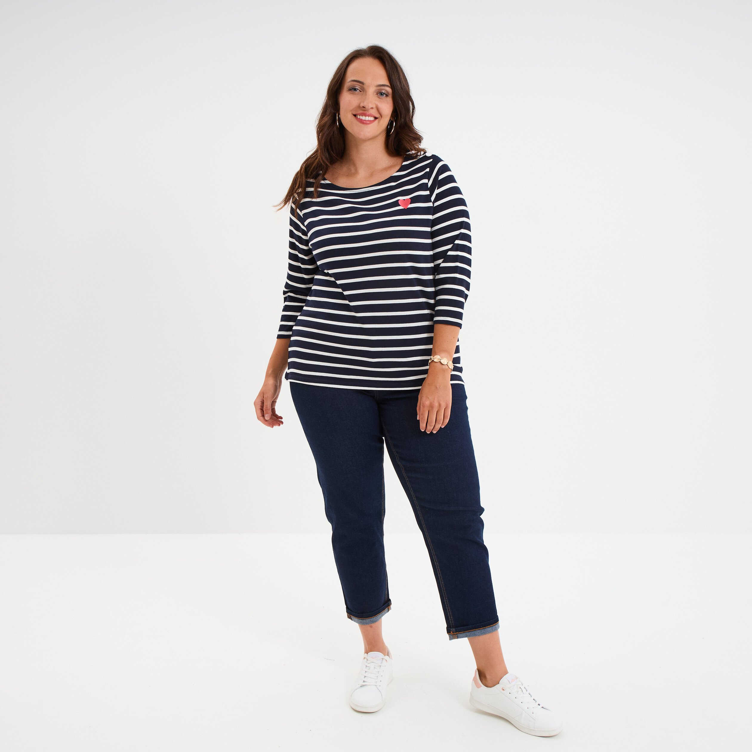 t shirt col rond manches 34 coton noir femmegt T-shirt col rond manches 3/4 coton noir femme grande taille