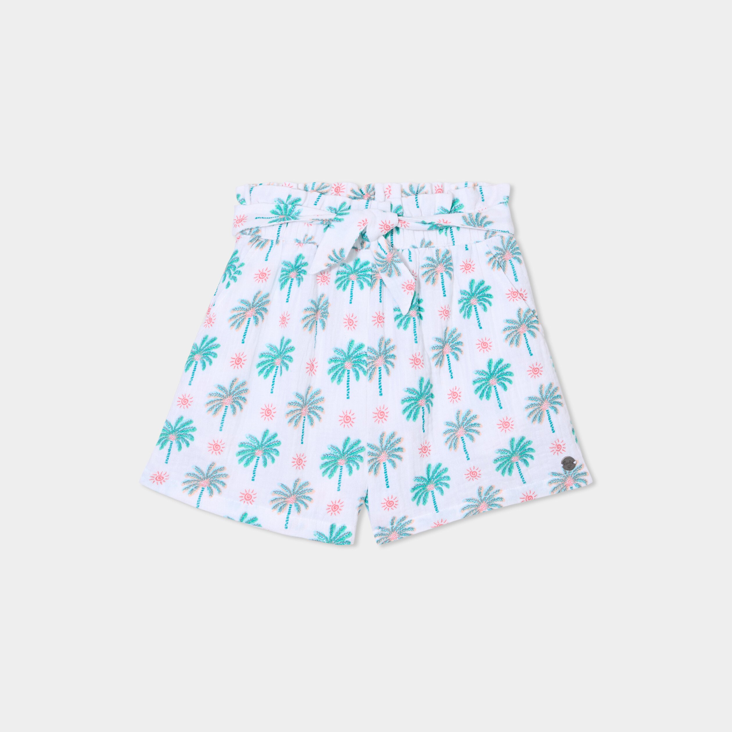 short droit avec noeud gaze de coton ecru fille Short droit avec noeud gaze de coton ecru fille