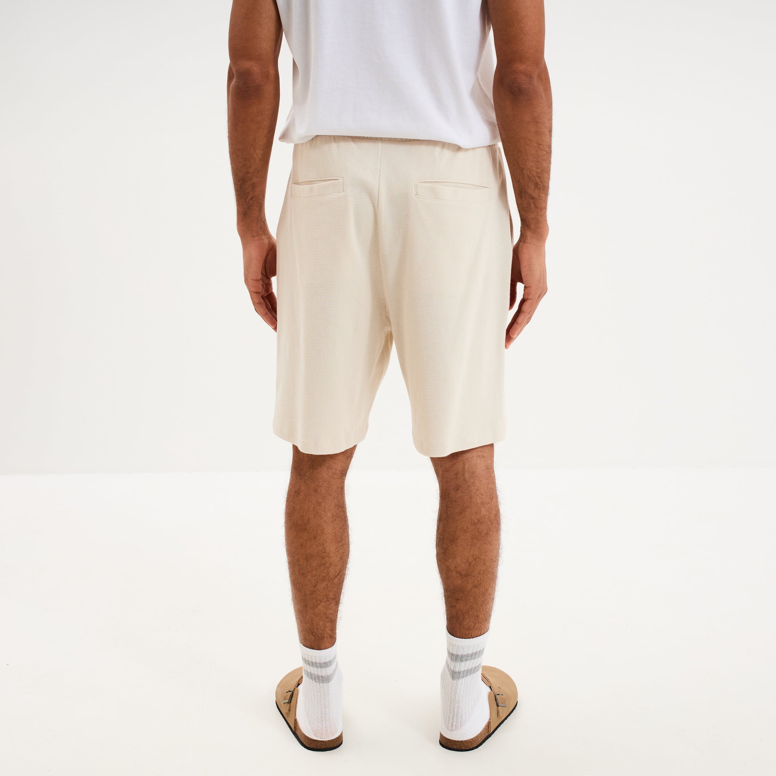 Bermuda chino textur&eacute; coupe droite coton ecru homme