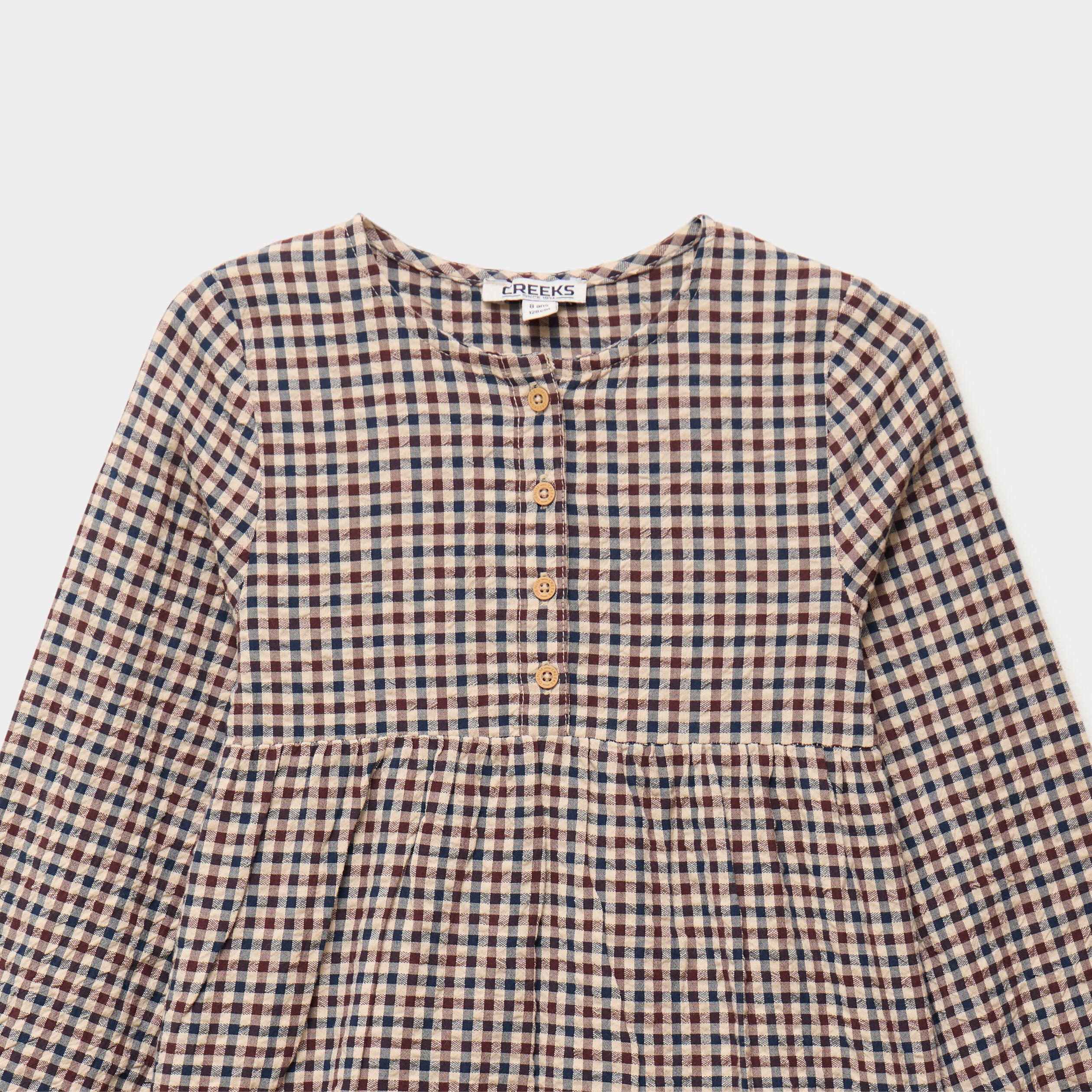 Robe courte trap&egrave;ze &agrave; volants coton marron fille