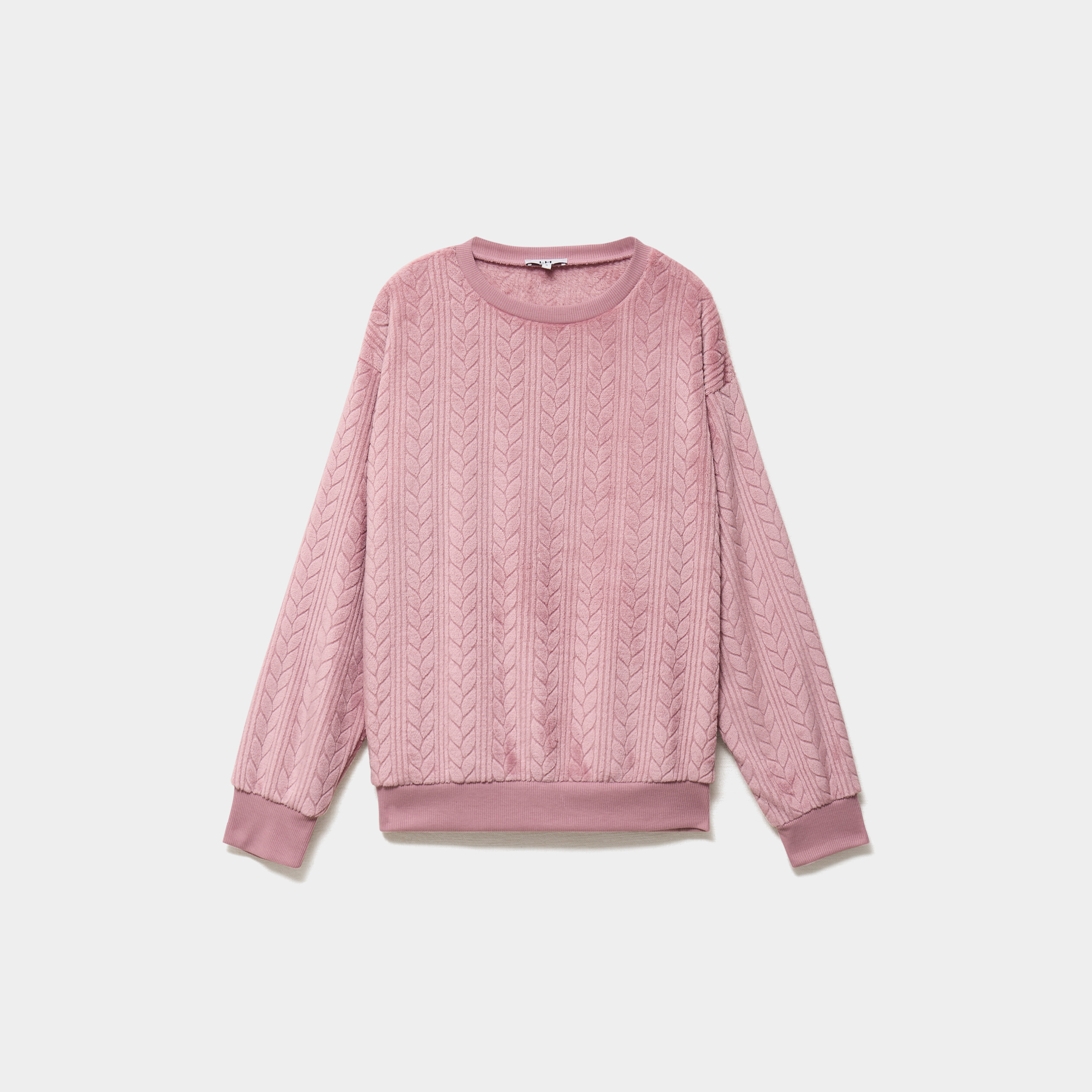 Haut de pyjama sweat polaire torsad&eacute; rose framboise femme