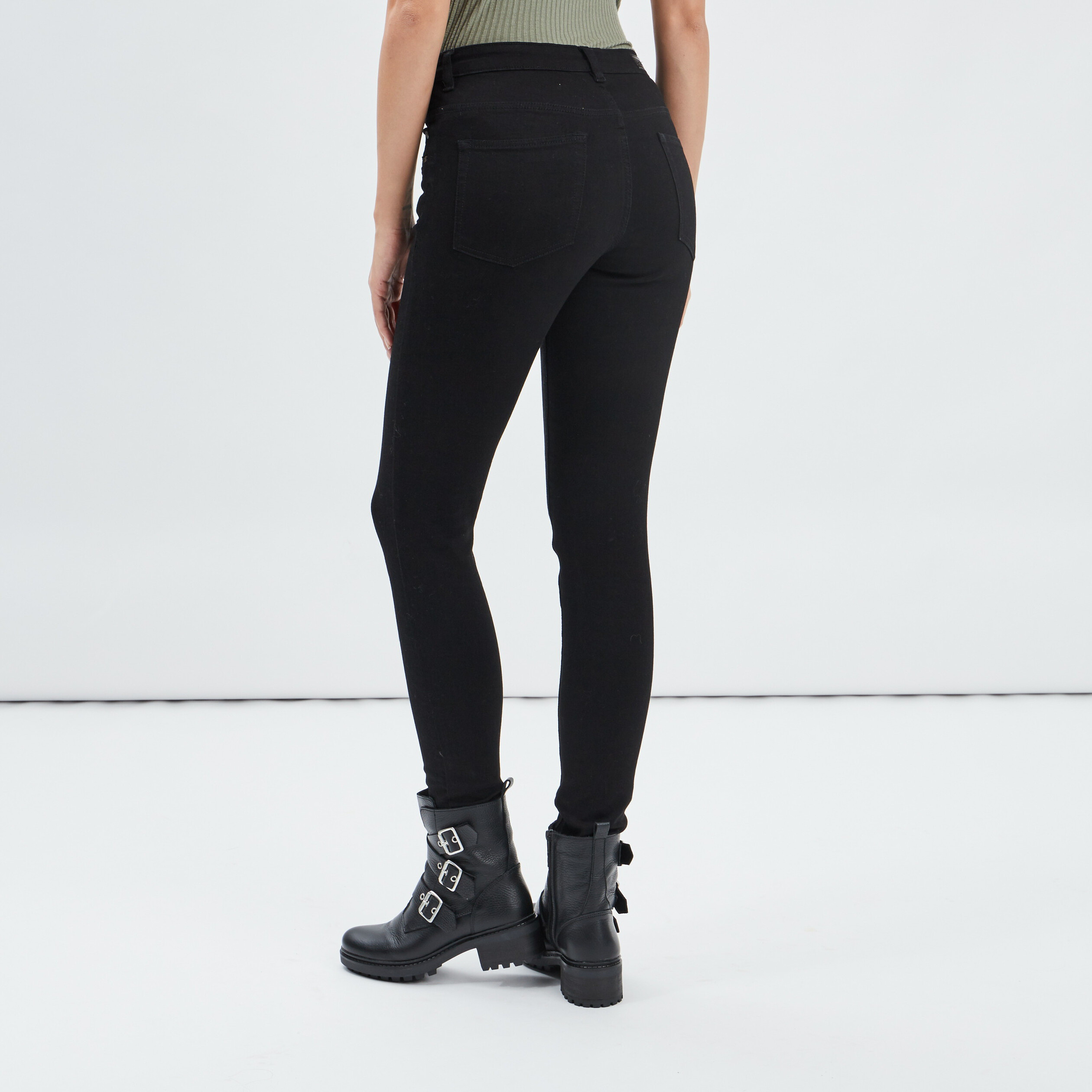 Pantalon skinny détails zippés noir femme
