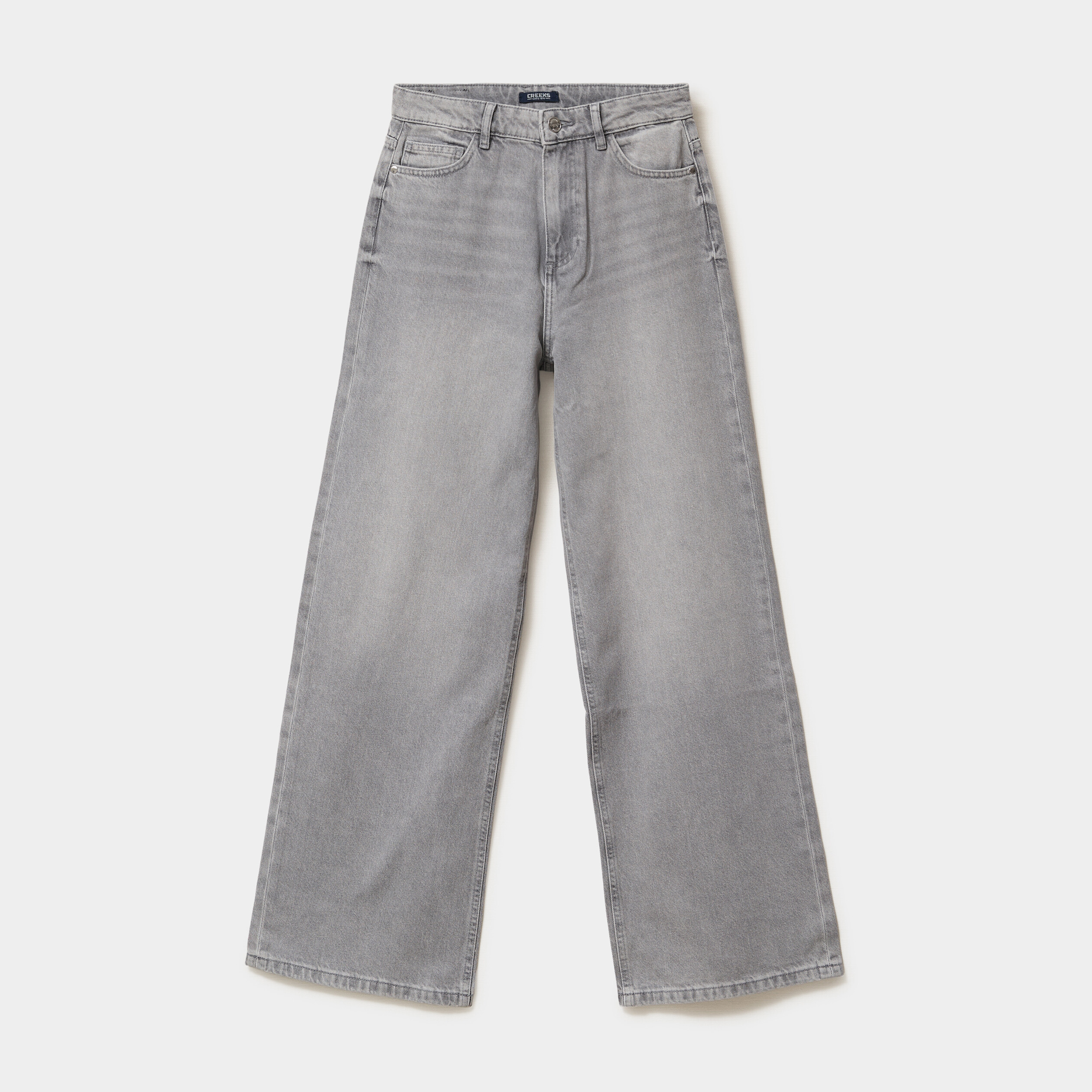 Jean large taille haute coton denim gris femme