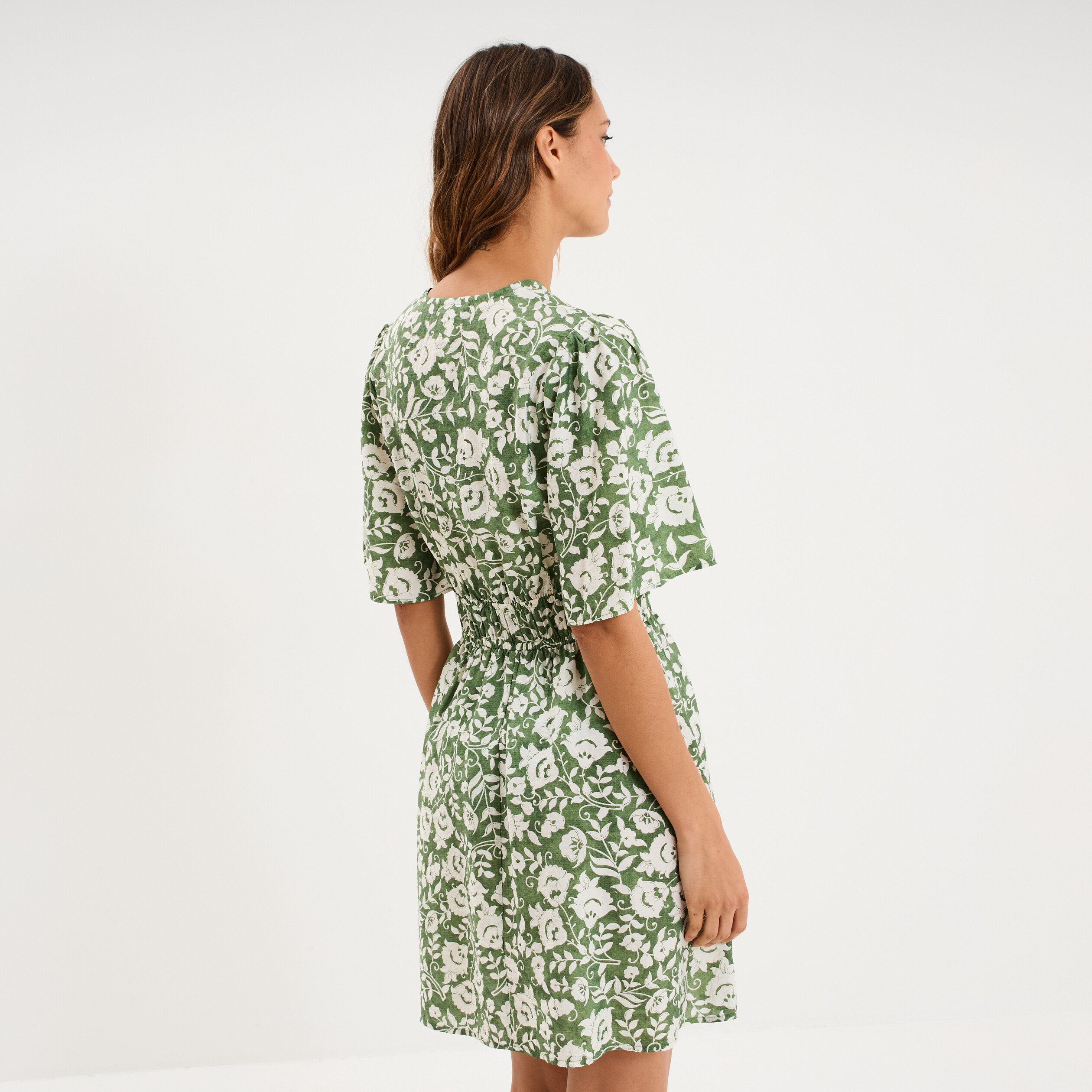 Robe courte taille &eacute;lastiqu&eacute;e vert kaki femme
