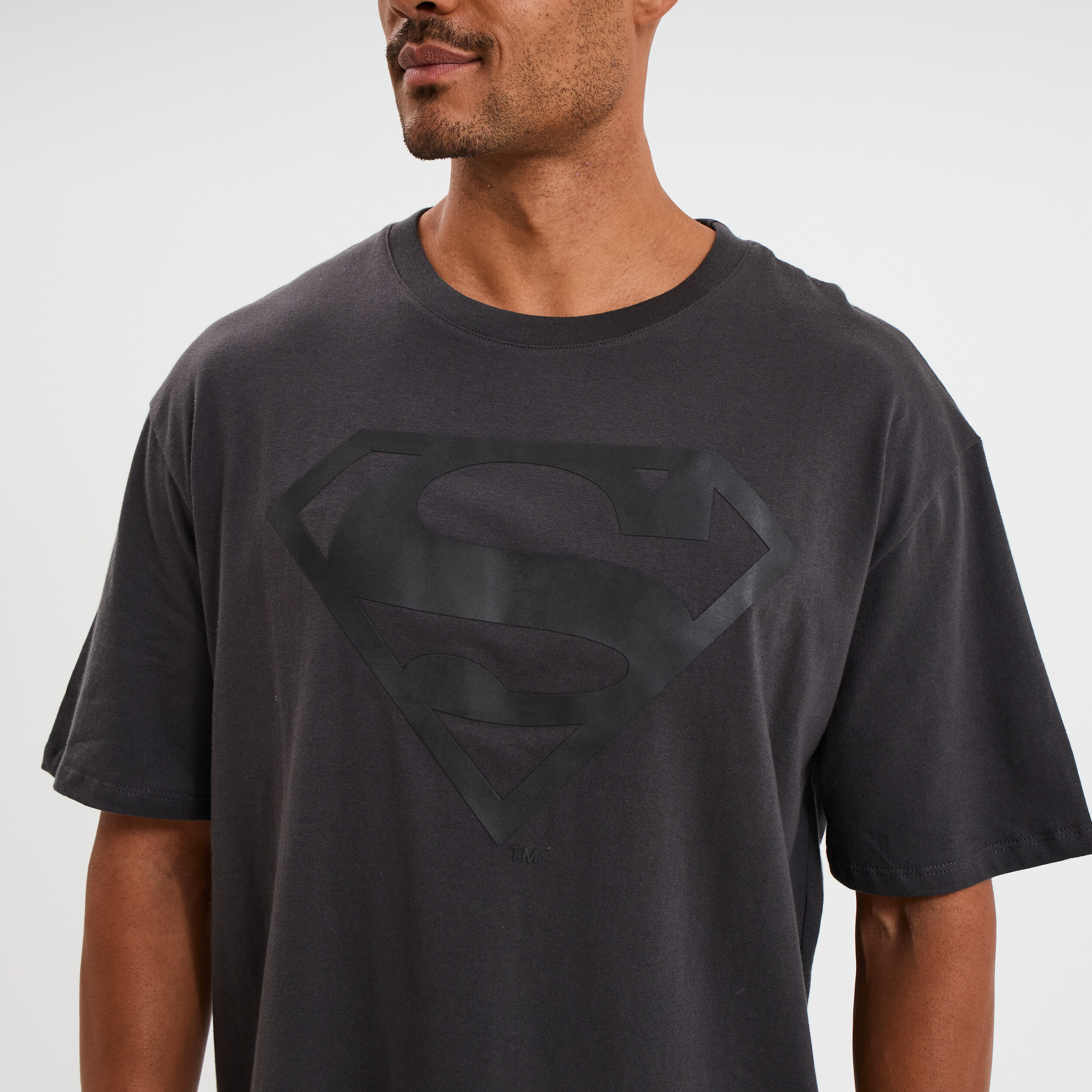 T-shirt manches courtes coton Superman gris fonc&eacute; homme