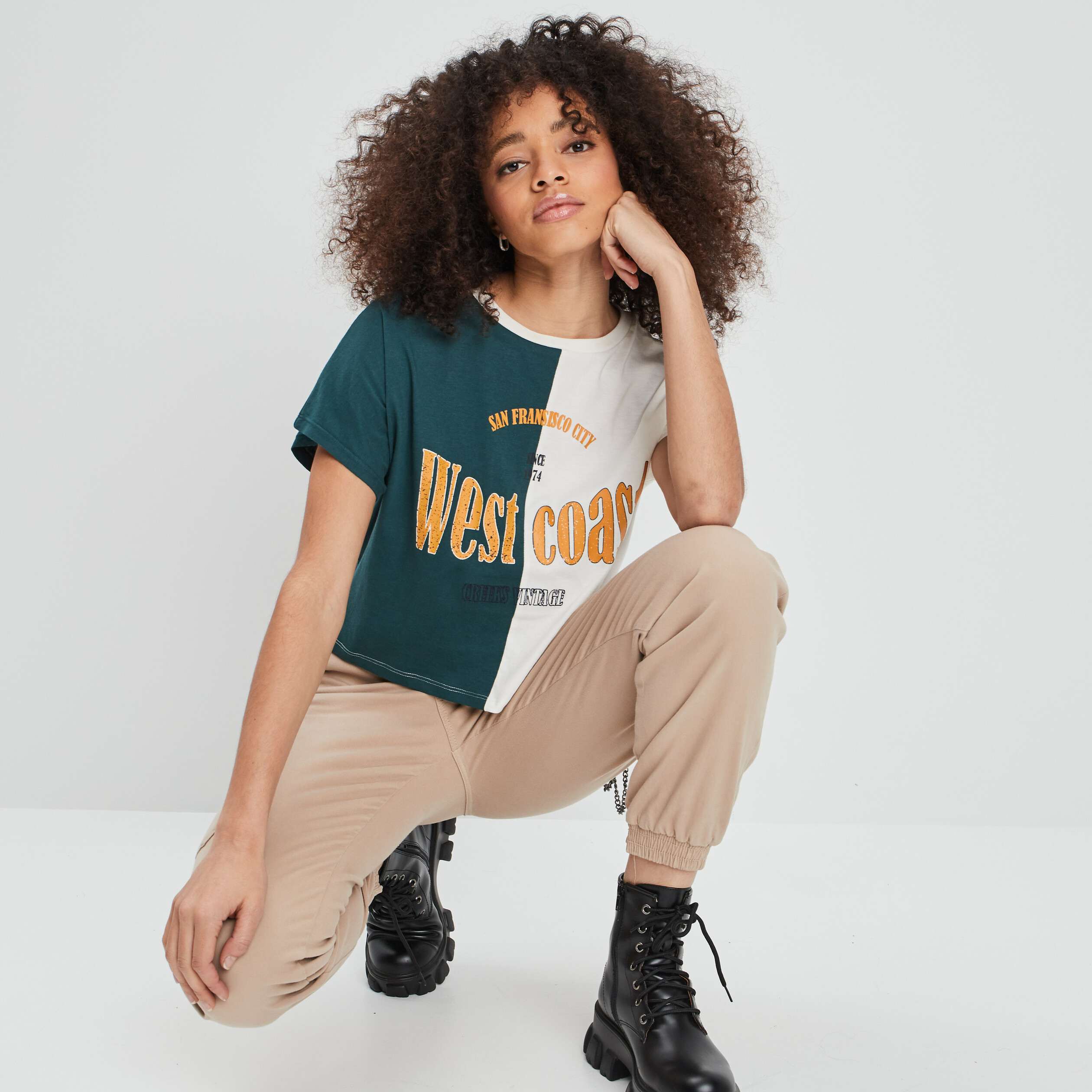 T-shirt manches courtes ivoire femme