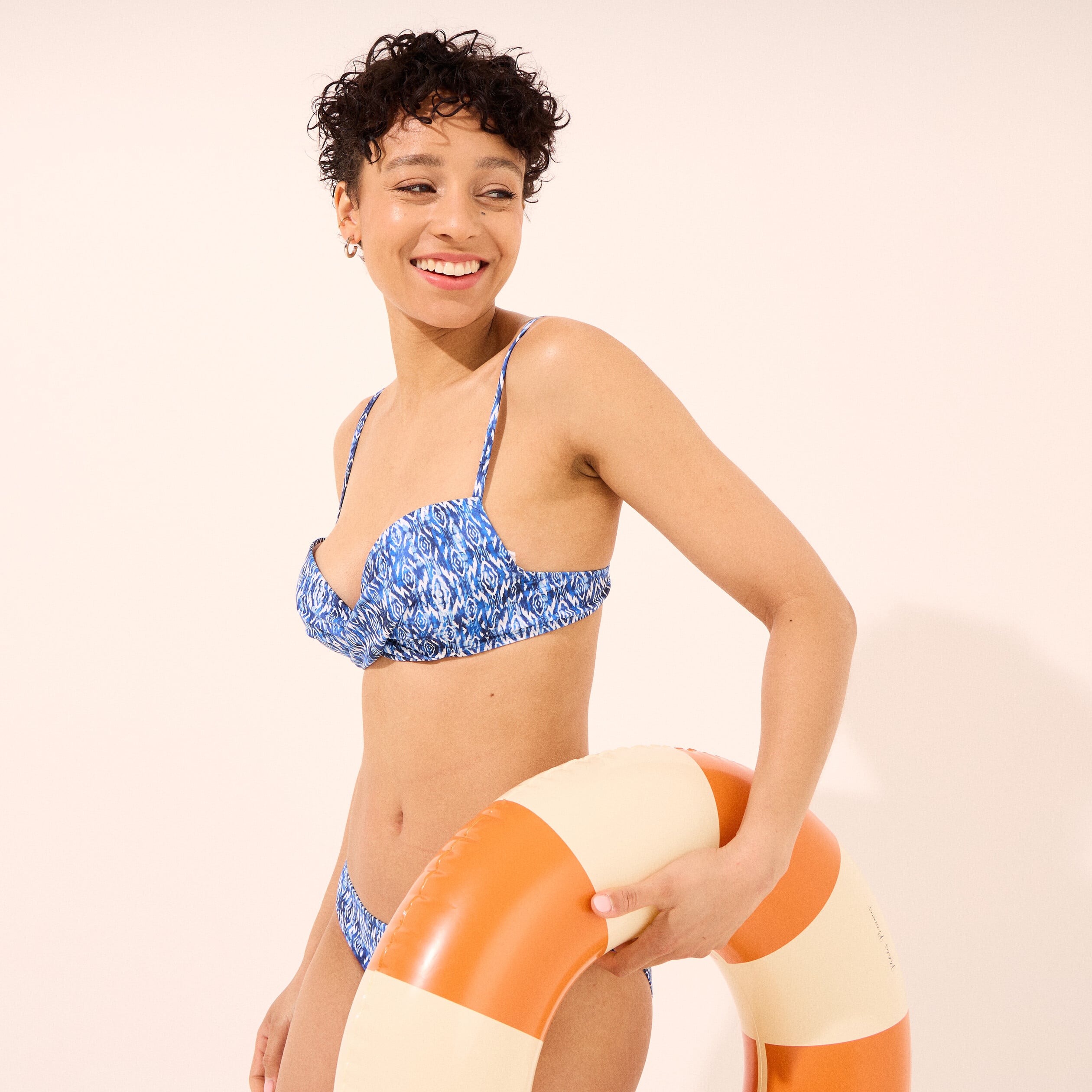 Haut de maillot de bain corbeille bleu femme