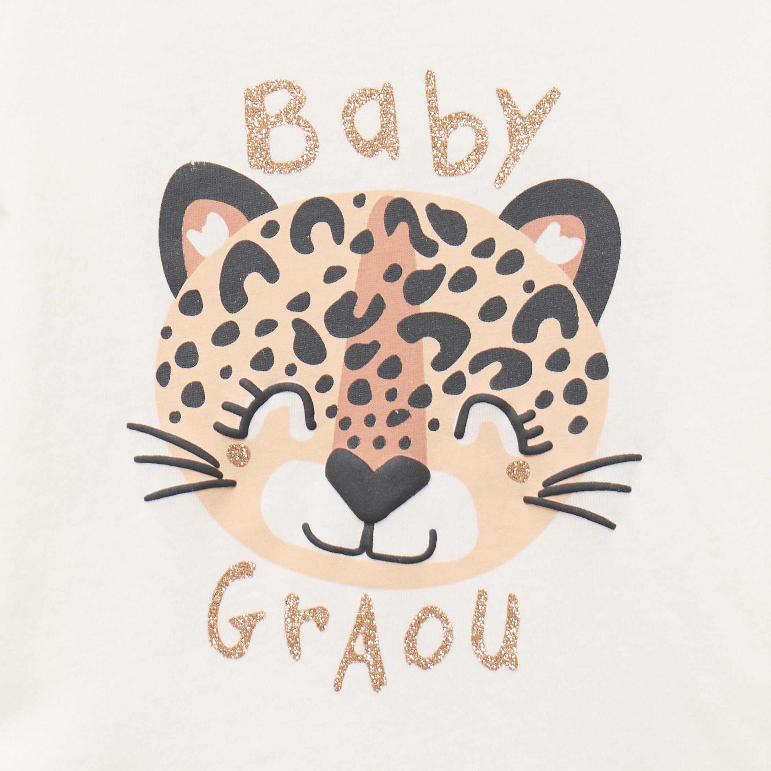 T-shirt manches longues col rond coton blanc b&eacute;b&eacute; fille
