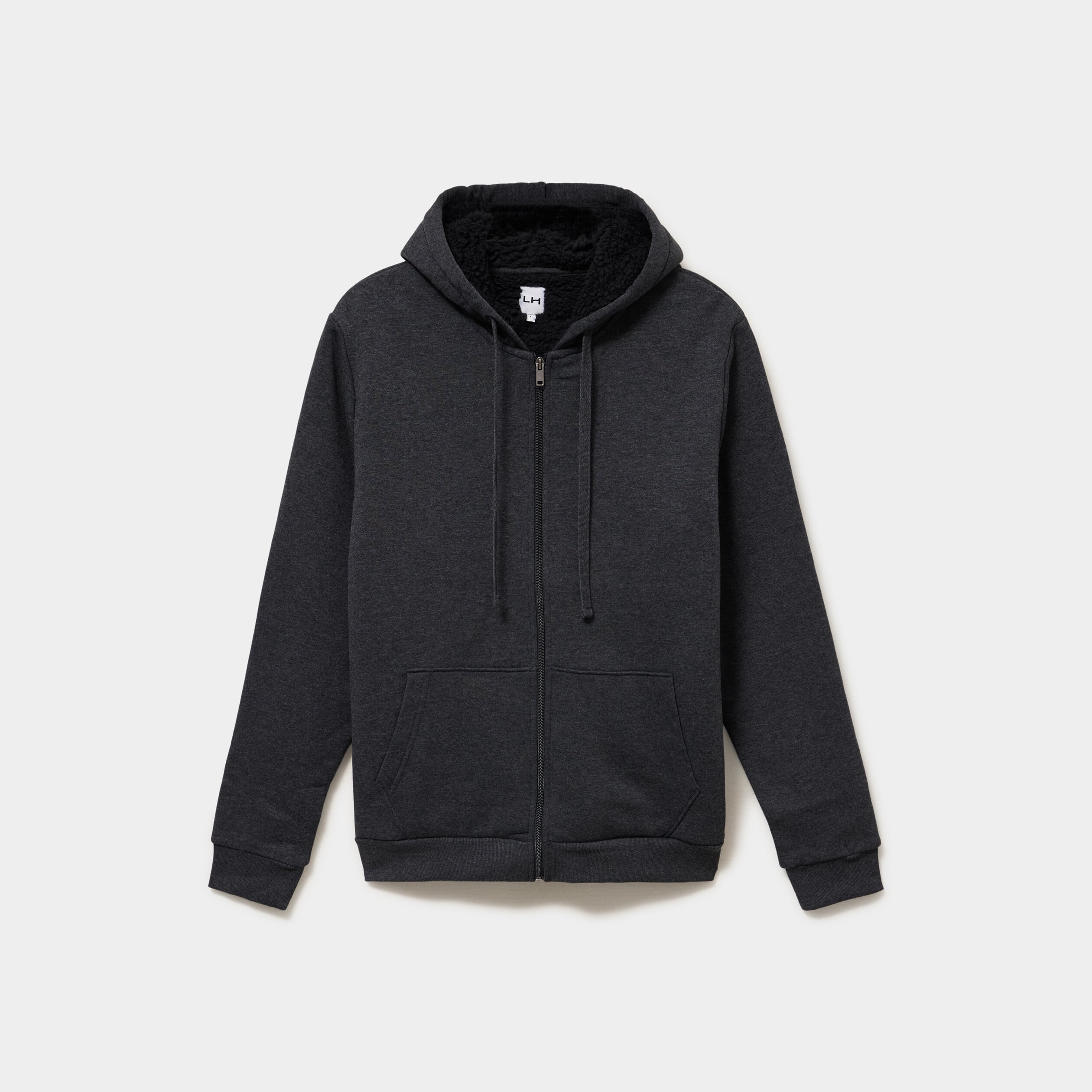 Sweat zipp&eacute; doublure effet sherpa gris fonc&eacute; homme
