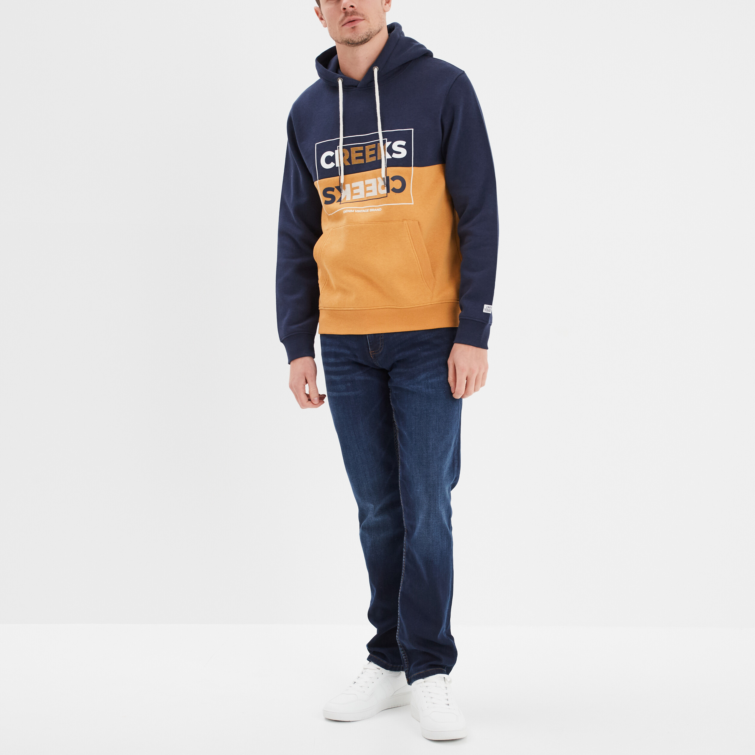 sweat a capuche manches longues creeks jaune moutarde homme Sweat à capuche manches longues Creeks jaune moutarde homme
