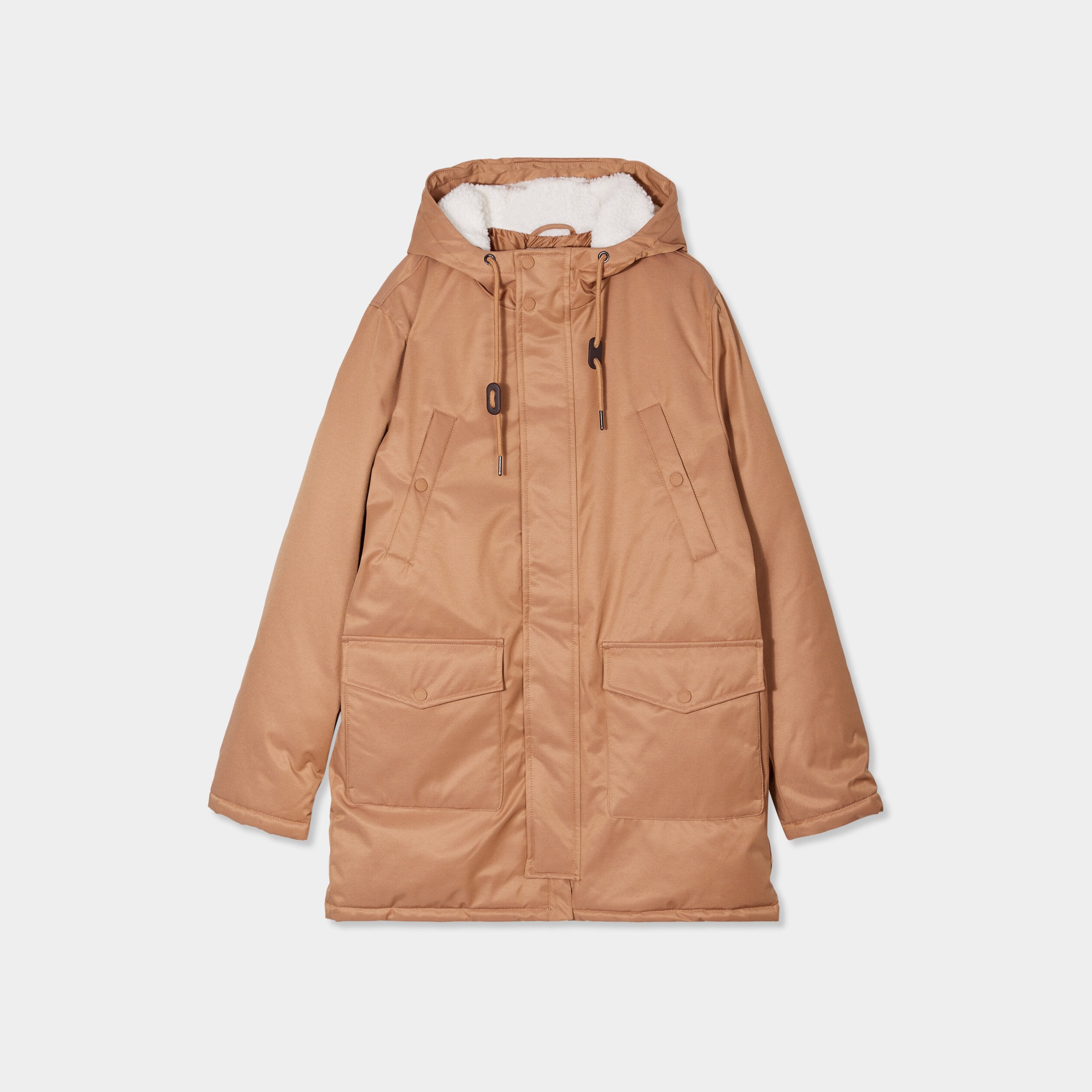 Parka mi-longue doublée à capuche taupe homme
