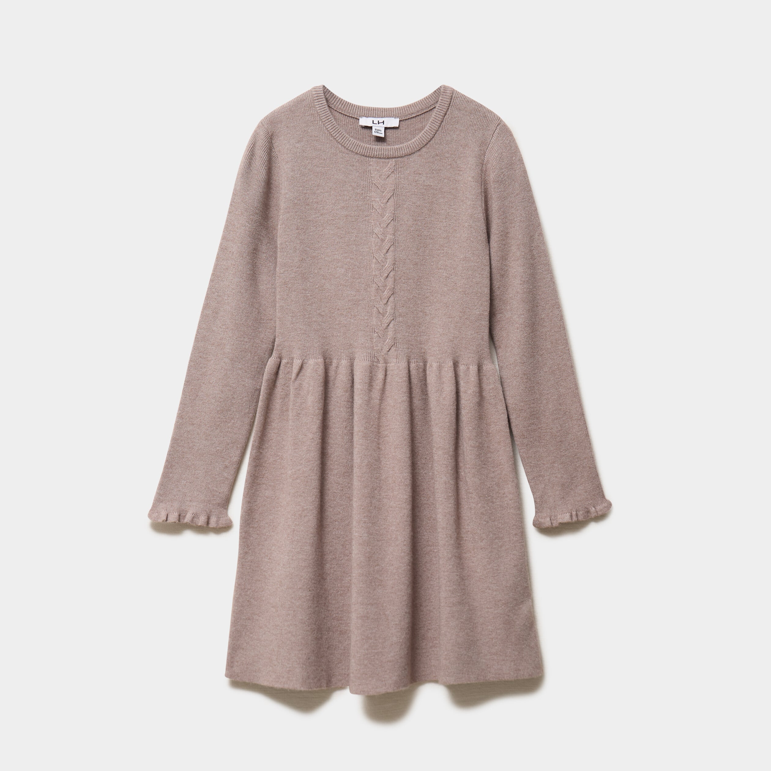Robe tricot &eacute;vas&eacute;e manches longues taupe fille