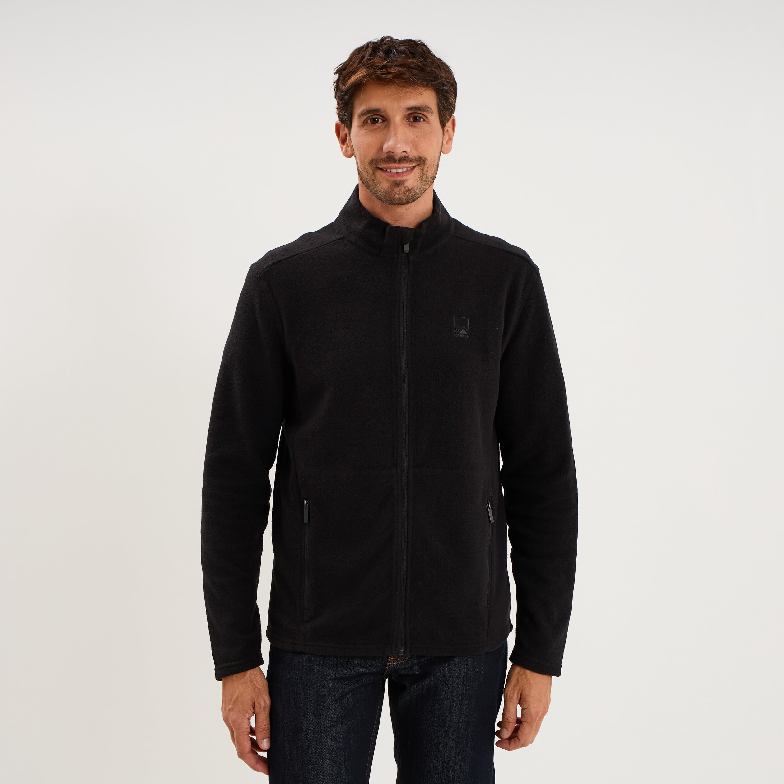 Gilet polaire zipp&eacute; manches longues noir homme