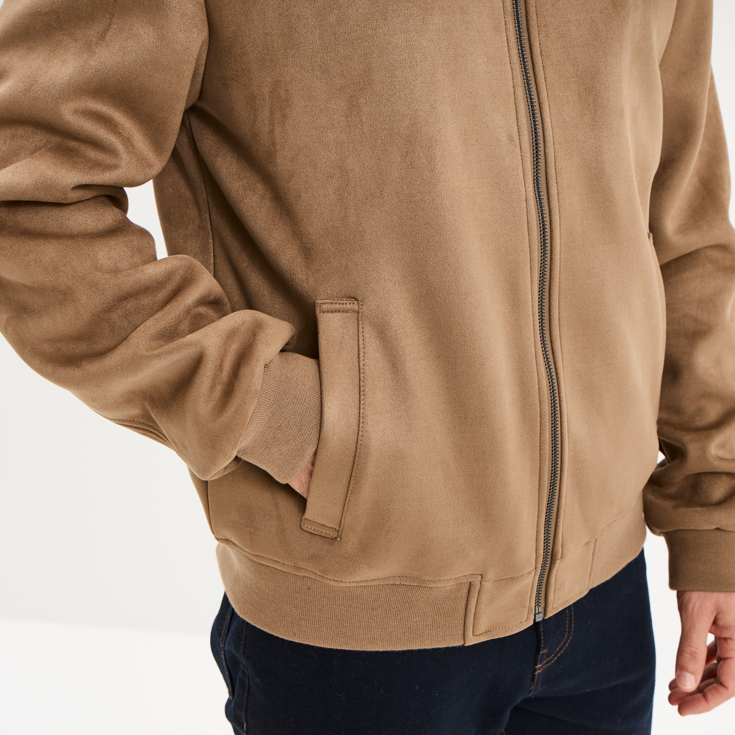 Blouson bomber effet su&eacute;dine taupe homme