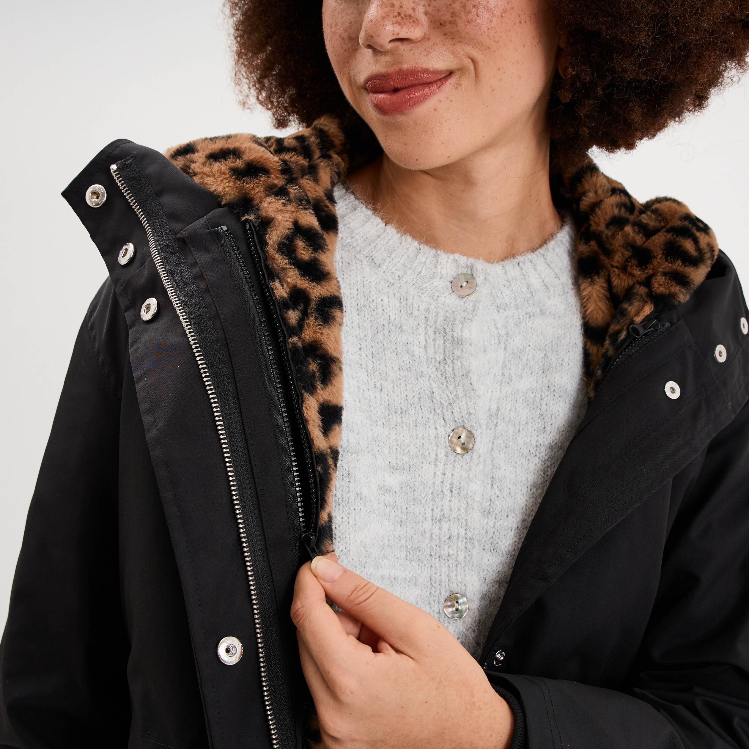 Parka 3-en-1 avec capuche amovible noir femme