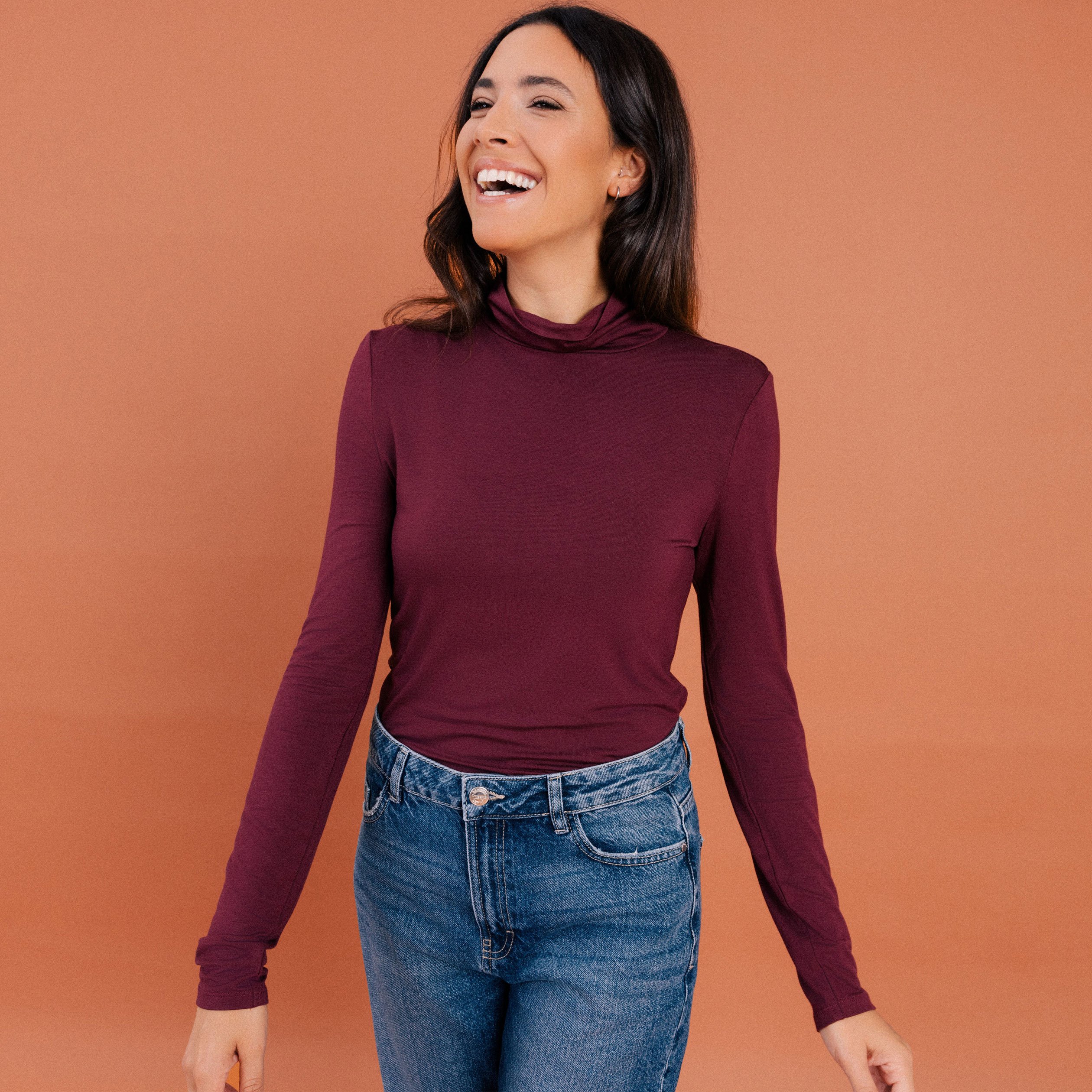 Tee shirt manche longue col roulé femme outlet