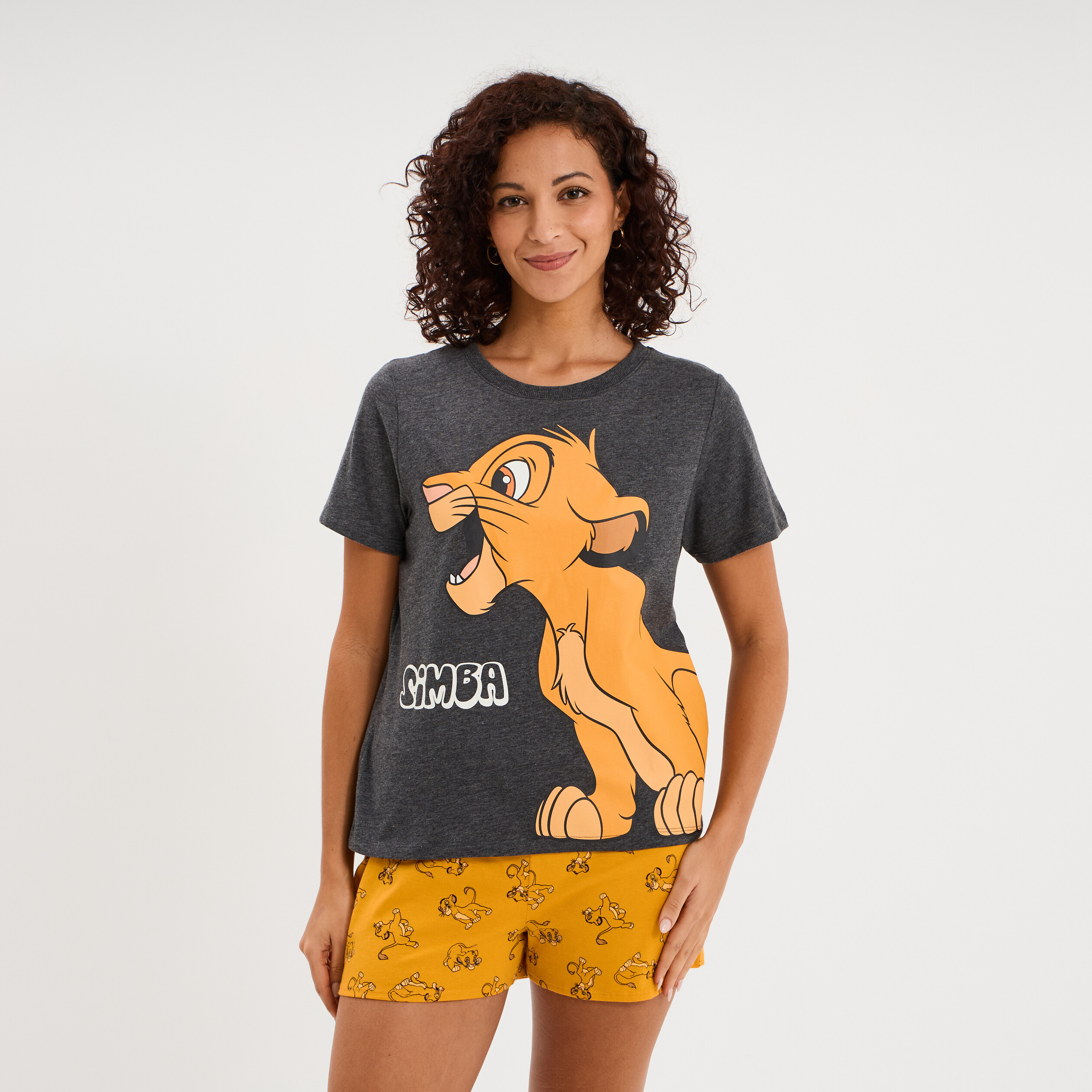 Ensemble pyjama short Le Roi lion Simba gris fonc&eacute; femme