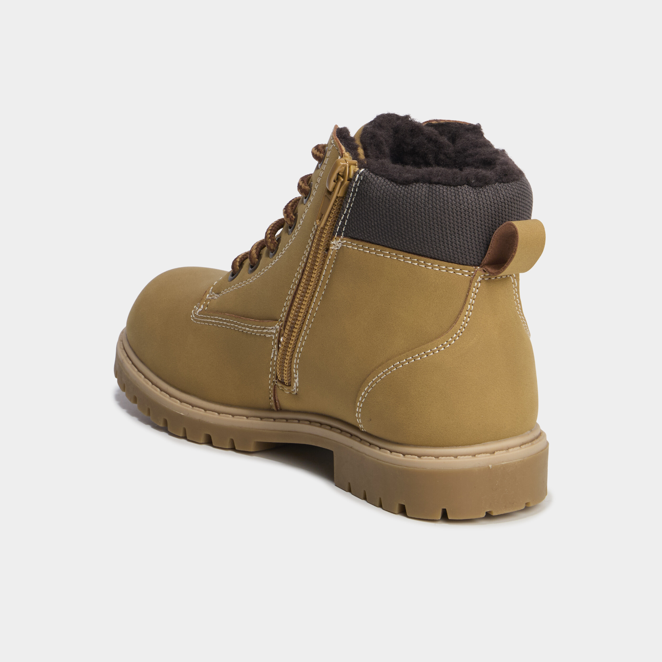 Boots fourr&eacute;es zipp&eacute;es &agrave; lacets camel gar&ccedil;on