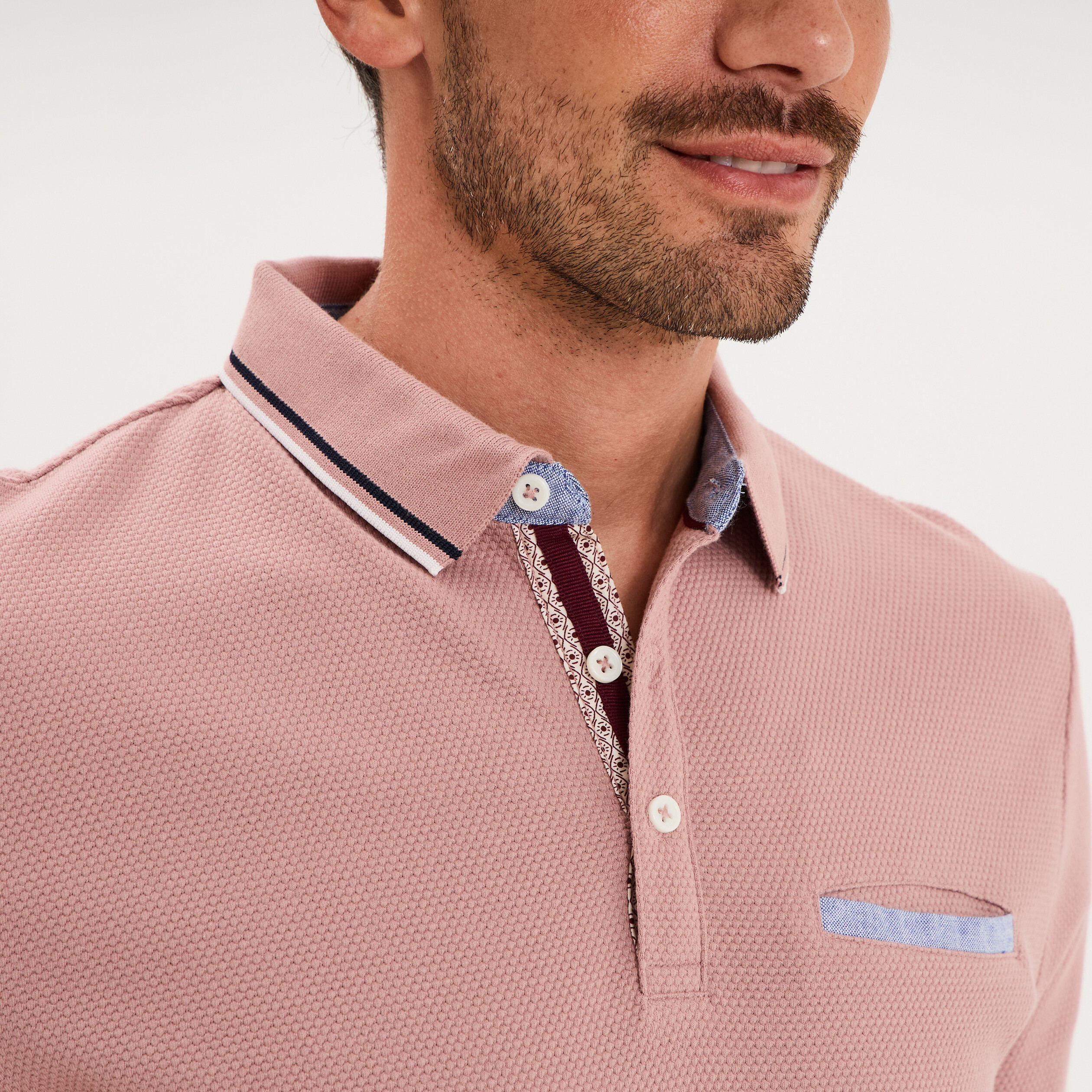 Polo piqu&eacute; manches courtes coton vieux rose homme