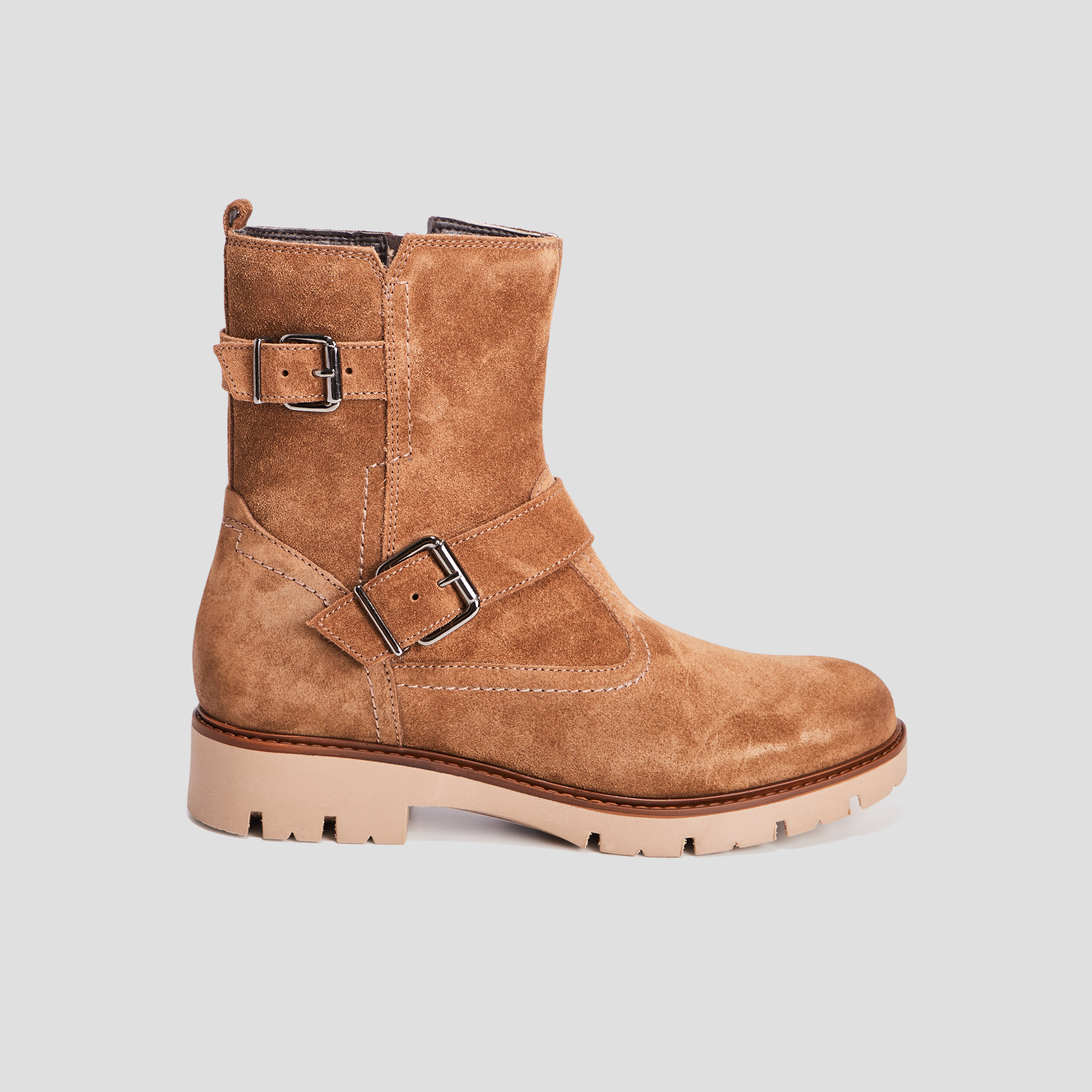bottines en cuir aspect suedine camel fille Bottines en cuir aspect suédine camel fille