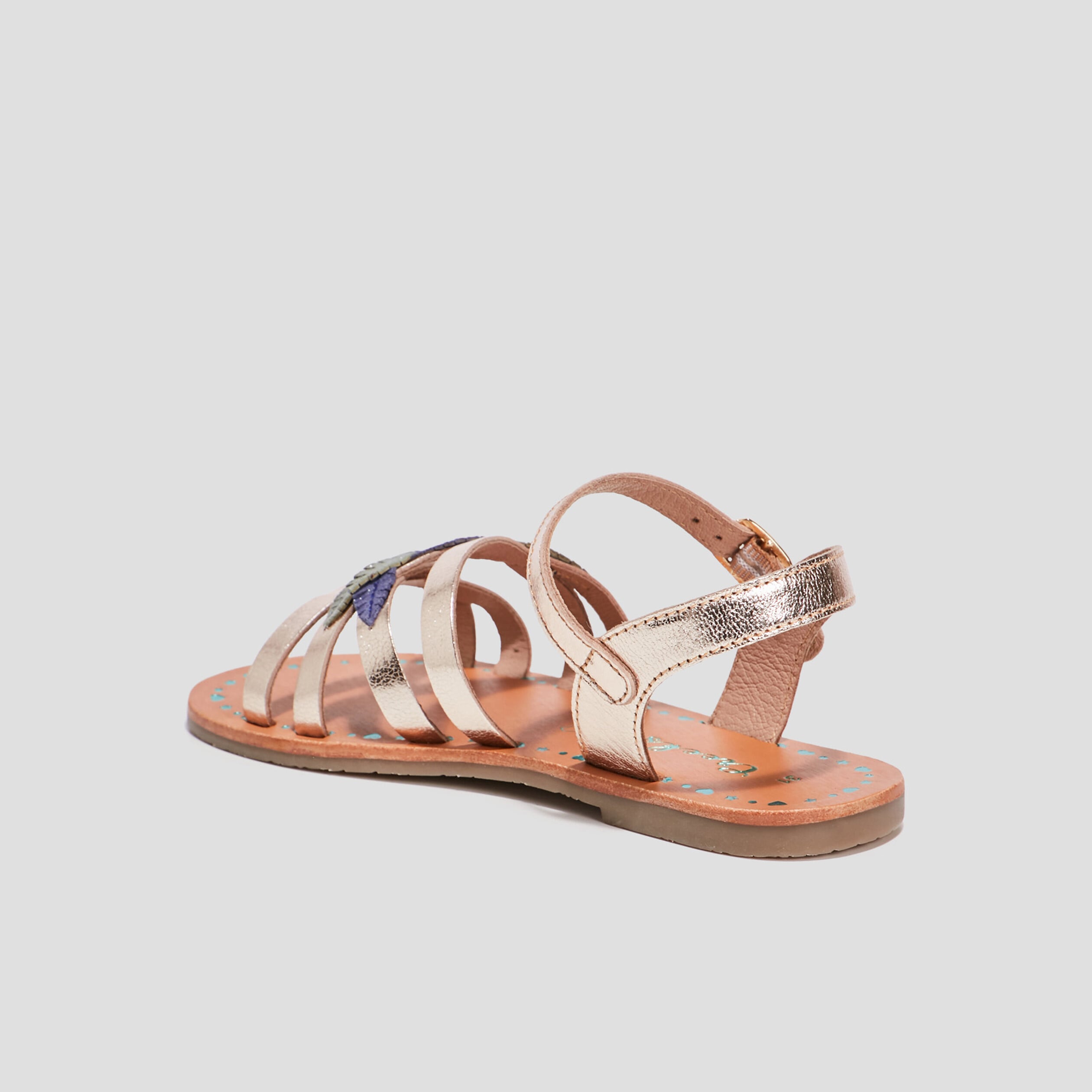 Sandales en cuir avec bride d'attache jaune or fille