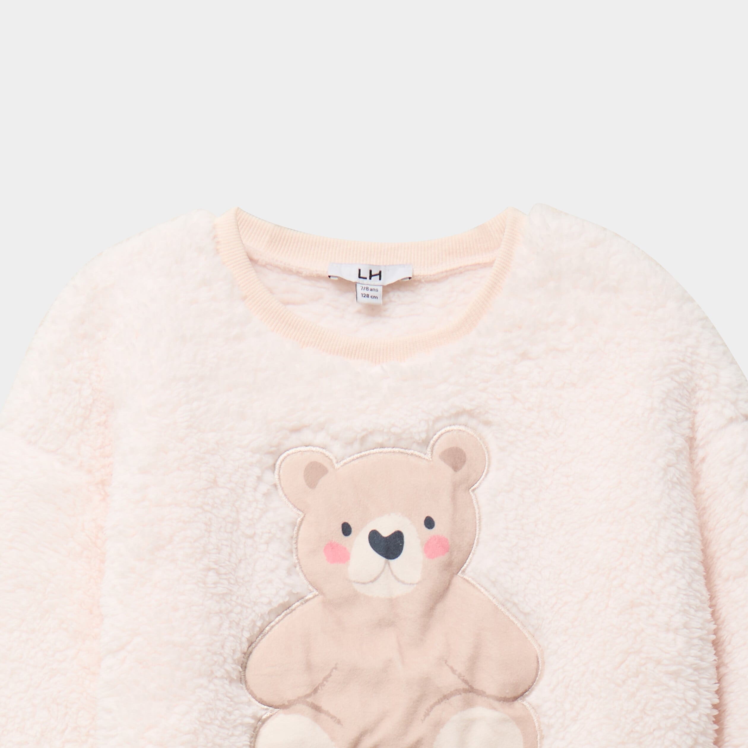 Ensemble pyjama effet polaire rose clair fille