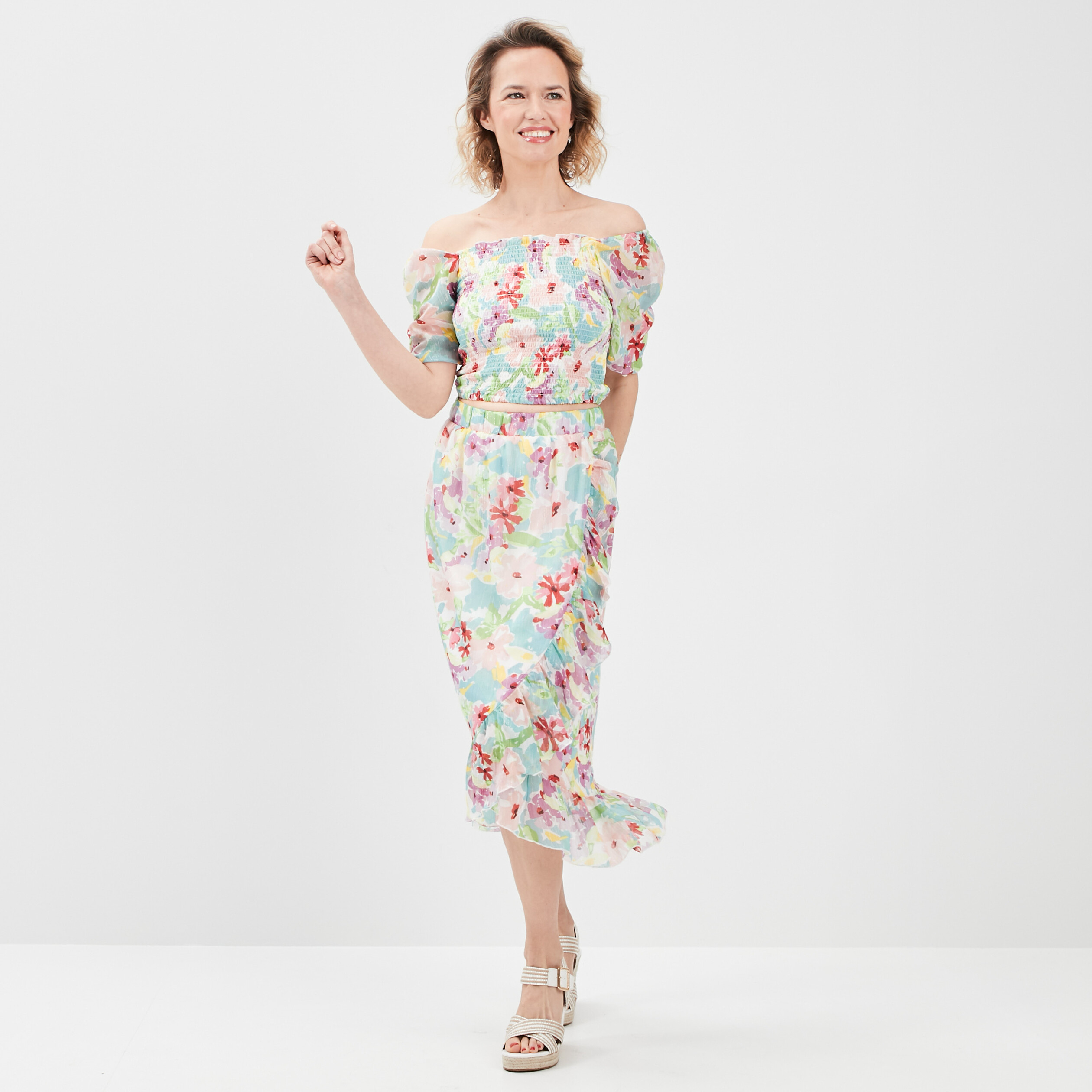 blouse cropped manches 34 ecru femme Blouse cropped manches 3/4 ecru femme