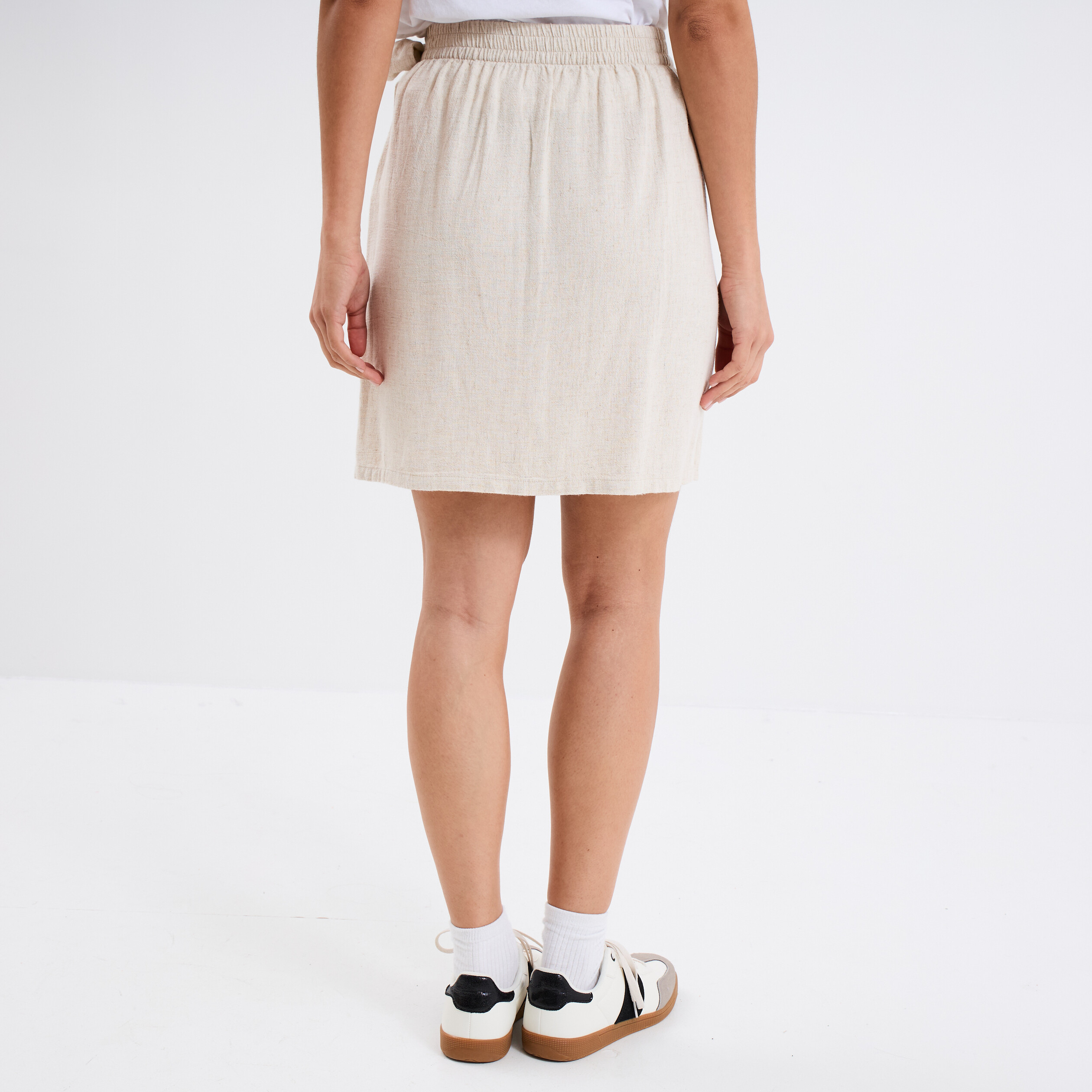 jupe courte portefeuille melange lin beige femme Jupe courte portefeuille mélange lin beige femme