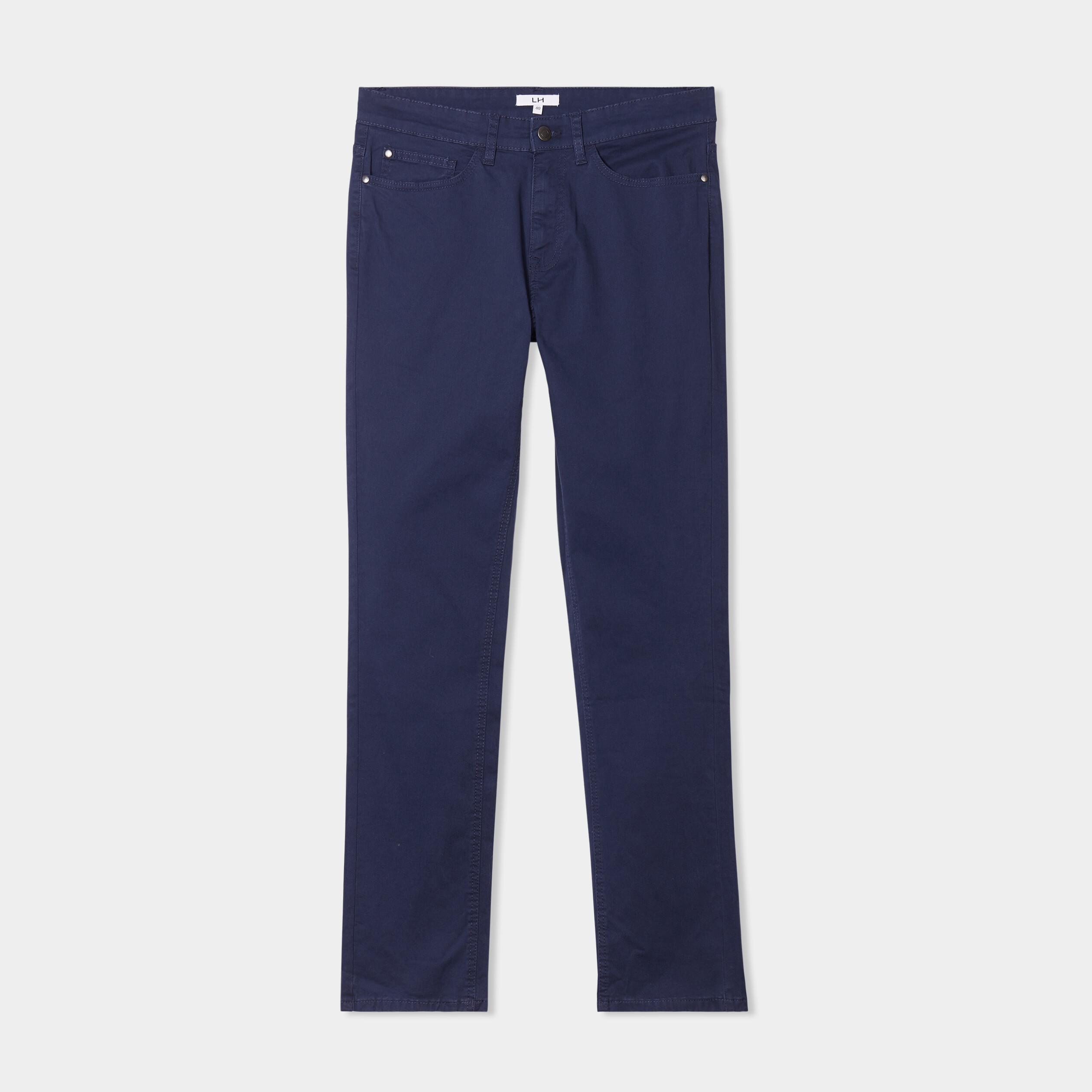 Pantalon droit en coton stretch bleu marine homme