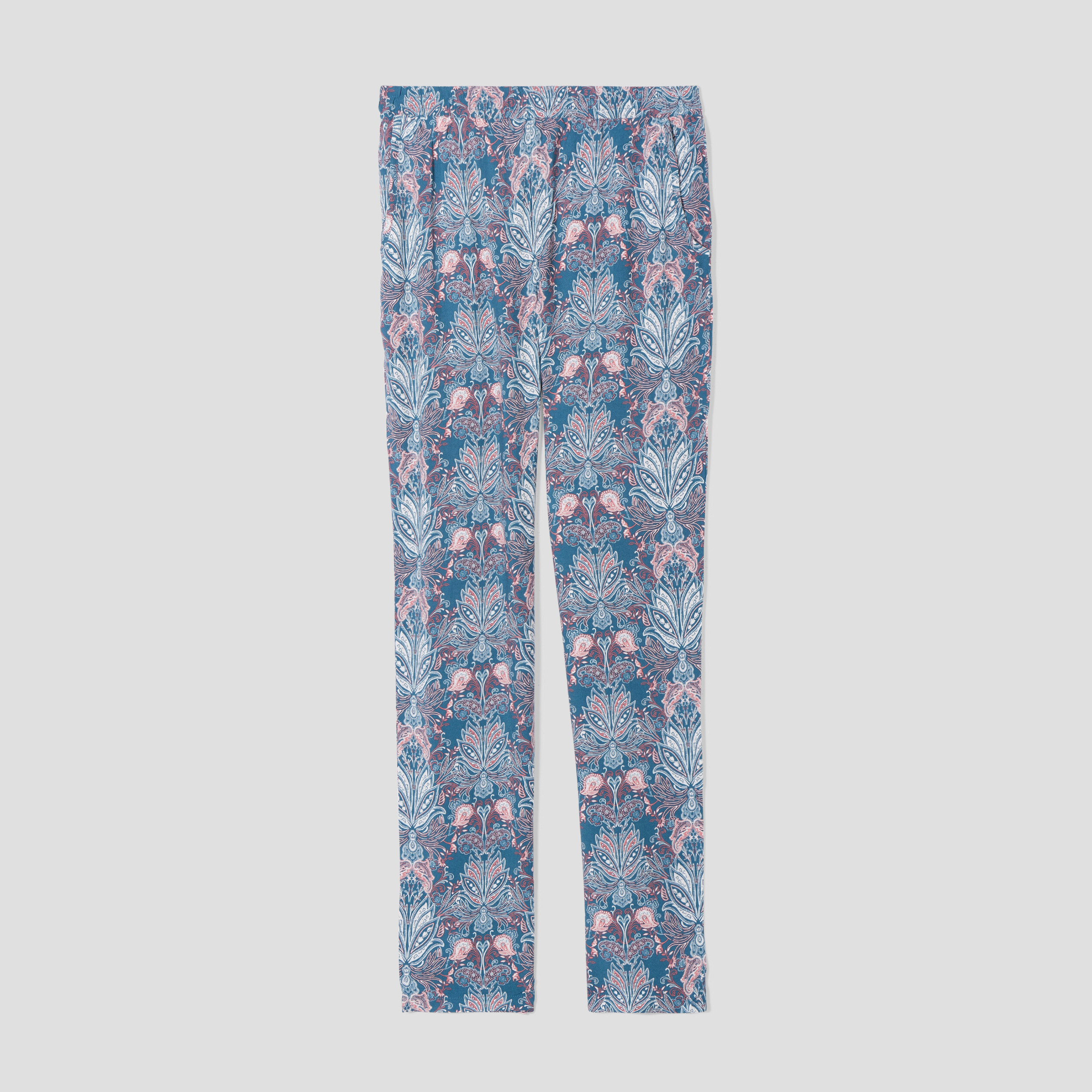 pantalon de pyjama fluide taille haute bleu femme Pantalon de pyjama fluide taille haute bleu femme