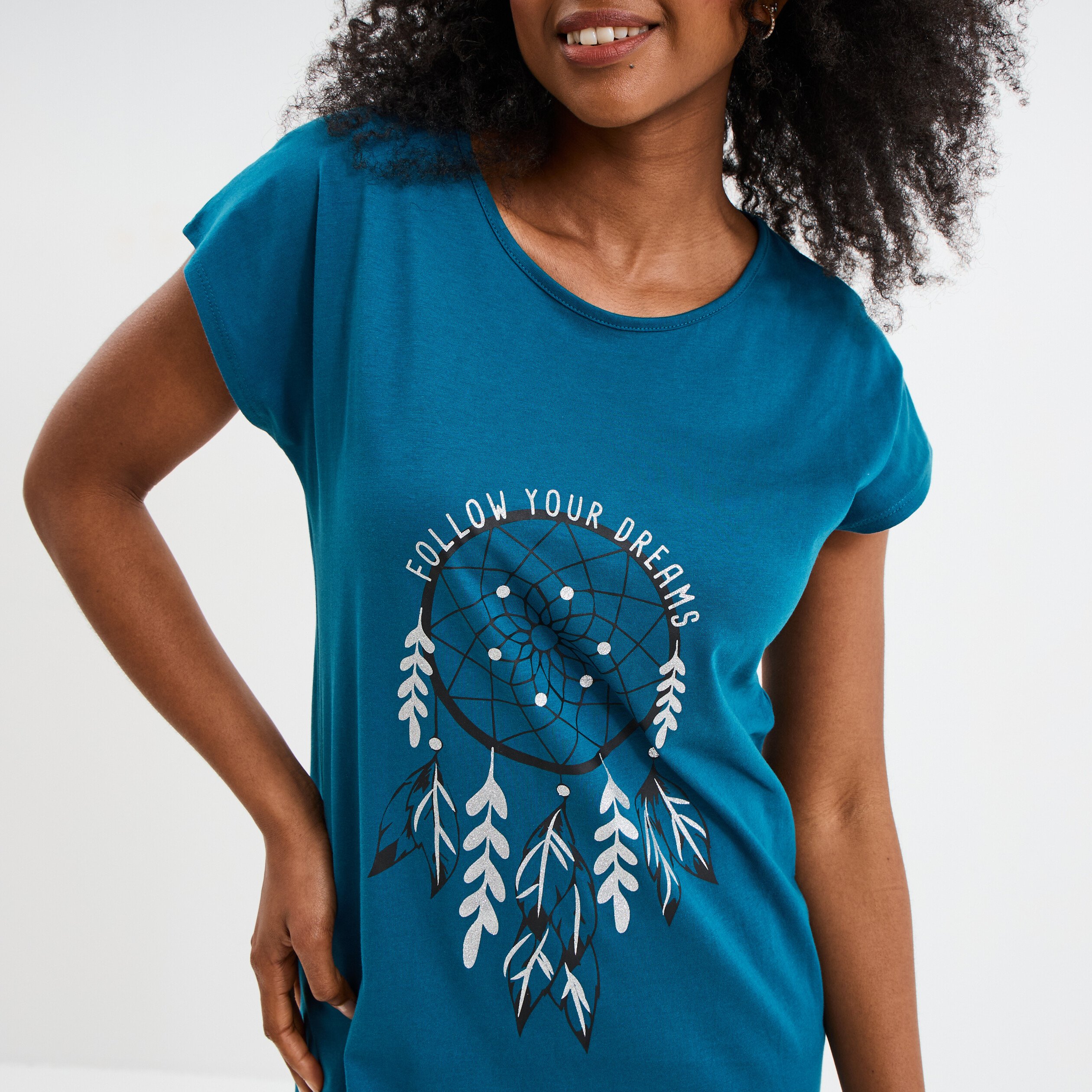 chemise de nuit courte col rond bleu canard femme Chemise de nuit courte col rond bleu canard femme