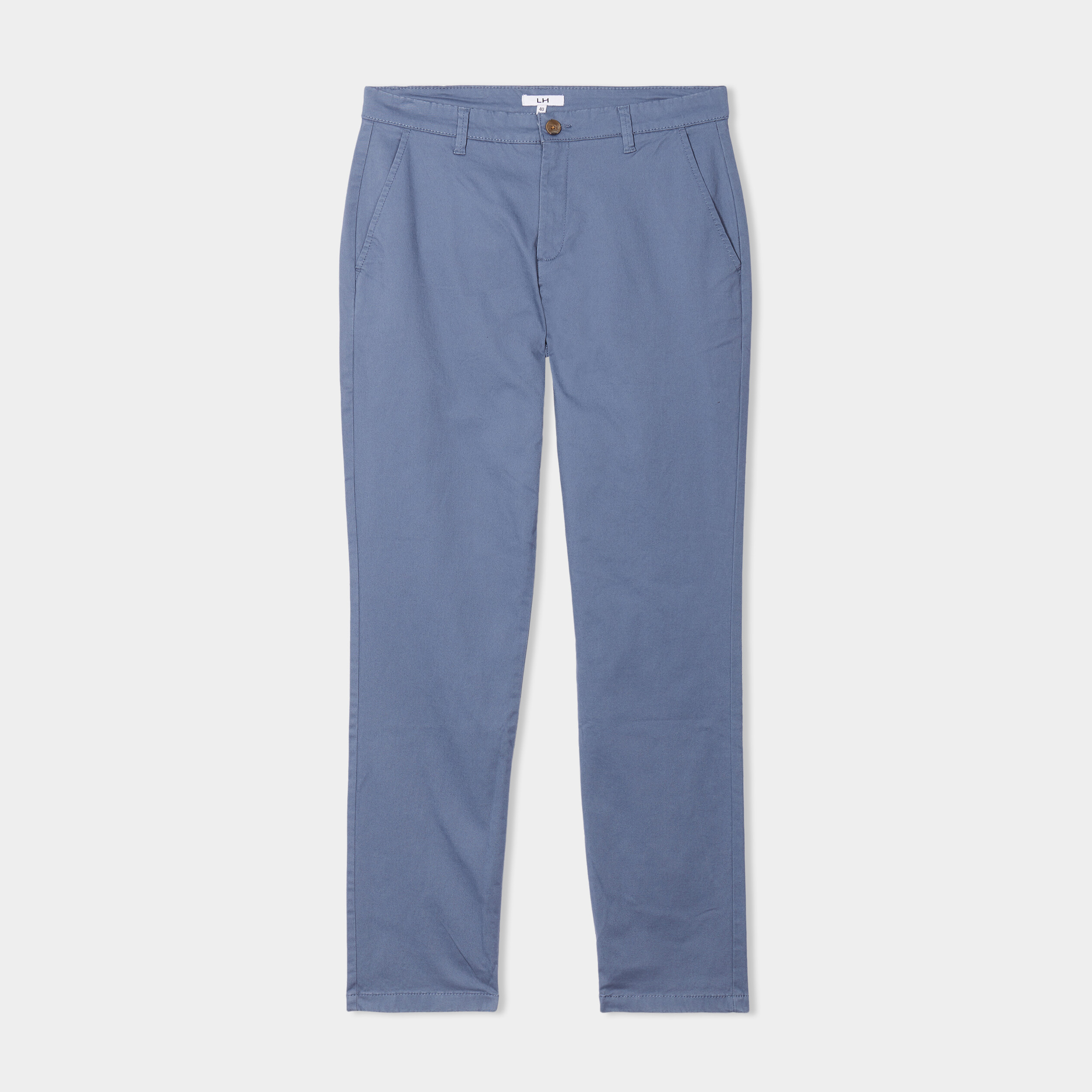 Pantalon chino droit stretch retroussé bleu gris homme